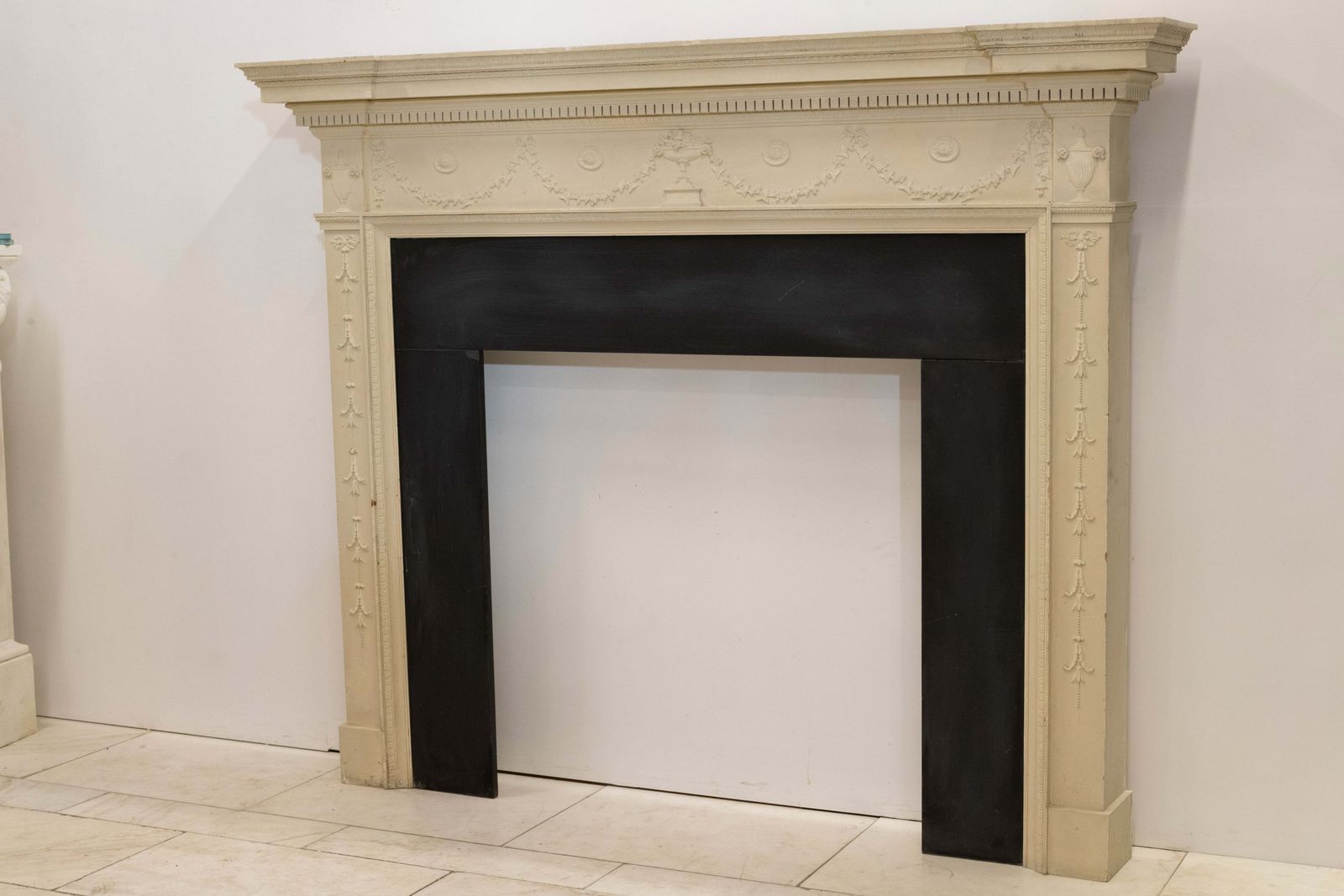 Reclaimed Ornate Regency Style Wooden Surround With Slate Slips photo for sale