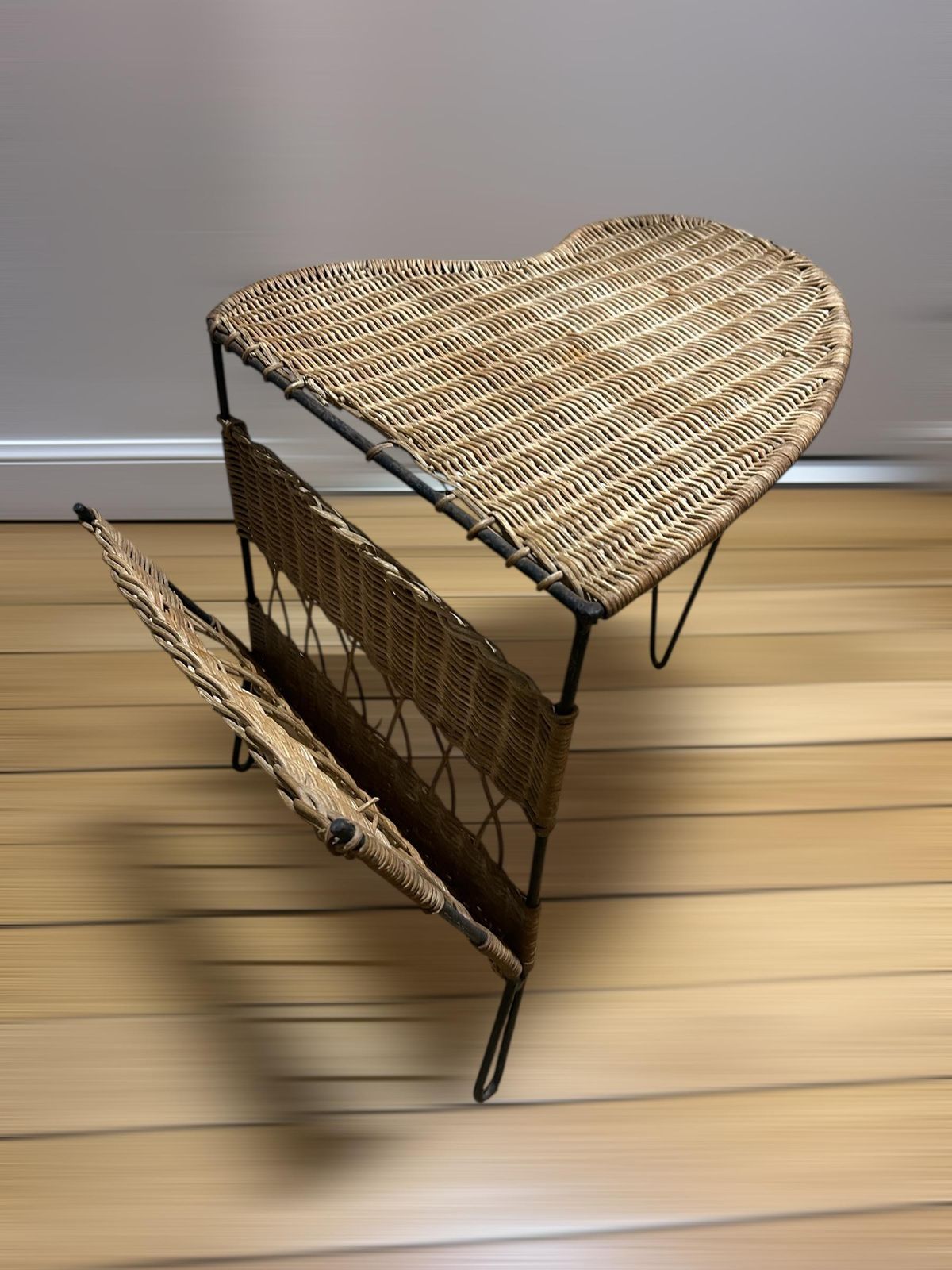 Free Form Table In Woven Wicker And Metal By Raoul Guys 1950s photo vinterior