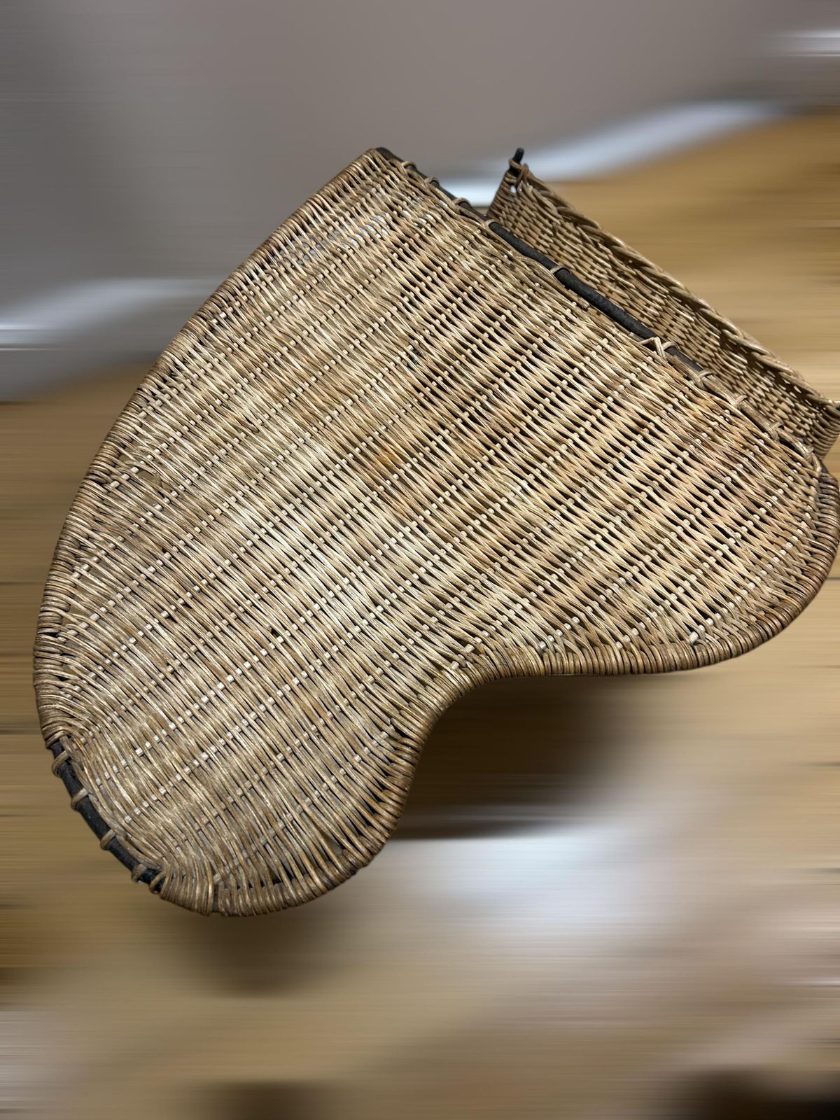 photo for sale Free Form Table In Woven Wicker And Metal By Raoul Guys 1950s