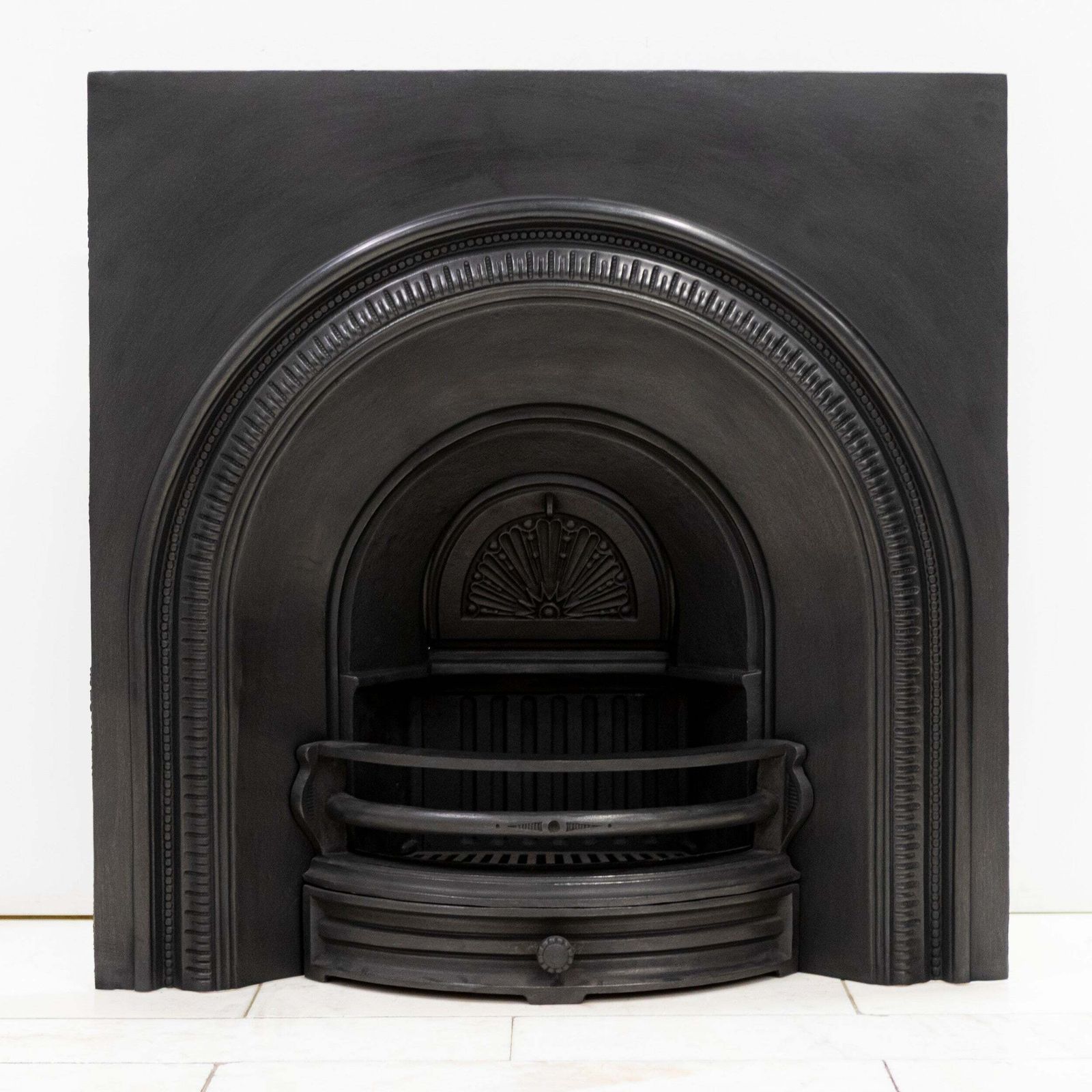 Antique Cast Iron Arched Fireplace Insert photo vintage