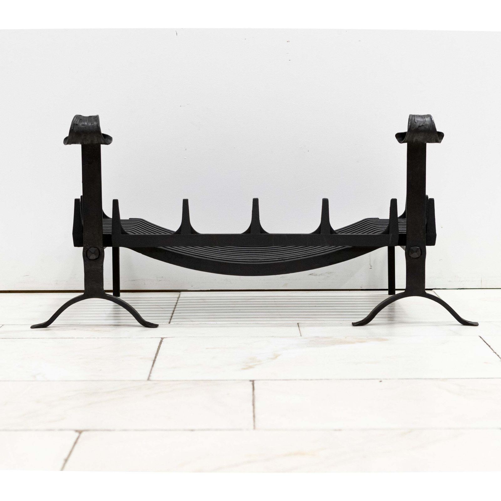 Antique Iron Swans Nest Fire Dogs & Basket Set photo 750.0