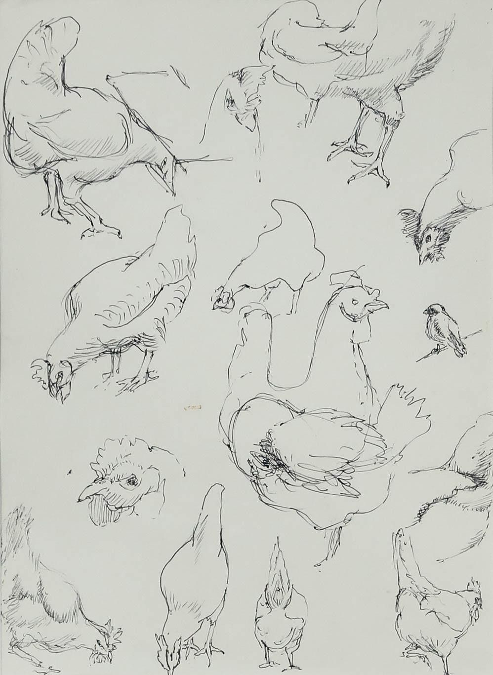 Leslie Charles Boyce (1892 1989) Pen And Ink Drawing, Chicken Studies photo furniture