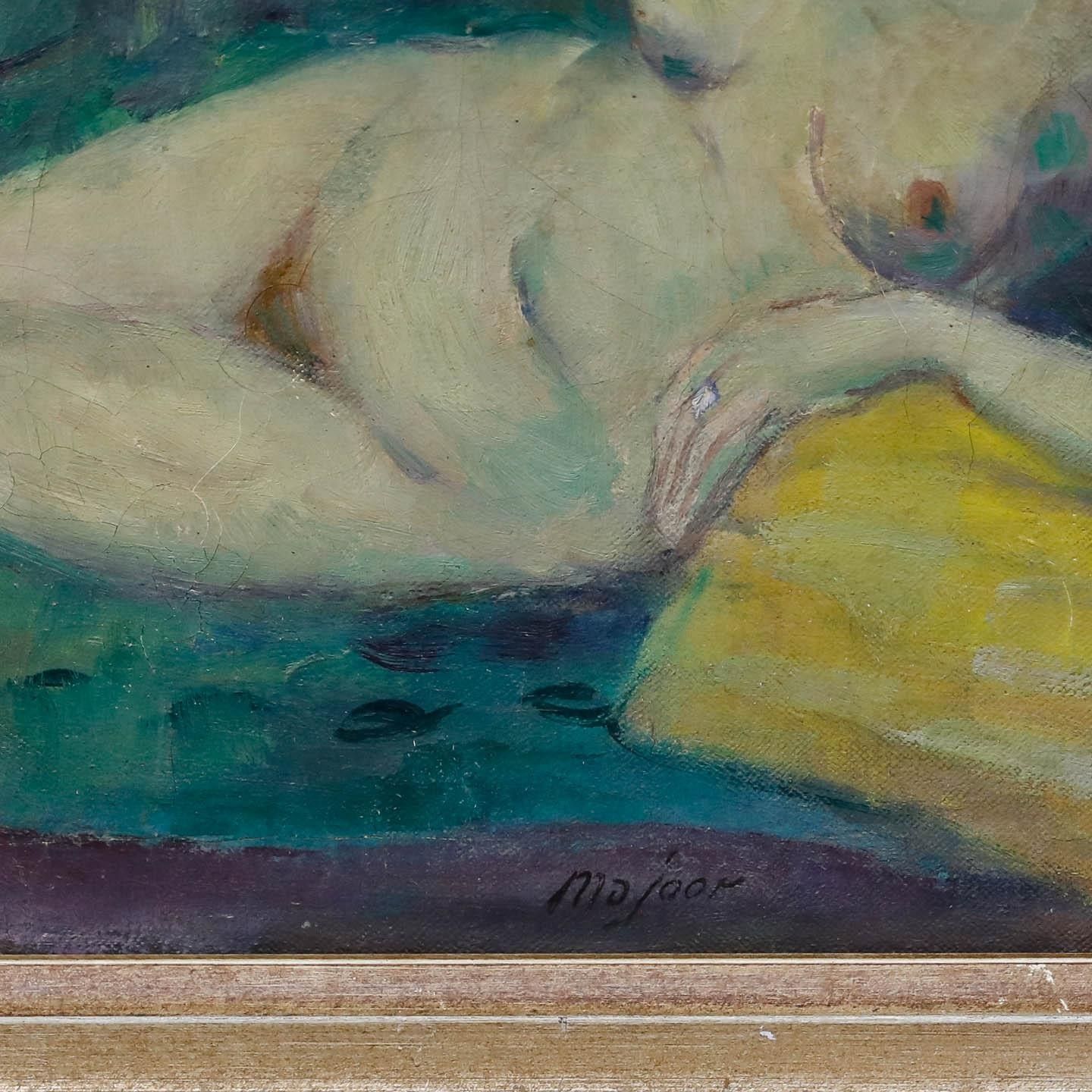 Majoor Framed Mid 20th Century Oil, Reclining By The Fruit Bowl photo vinterior
