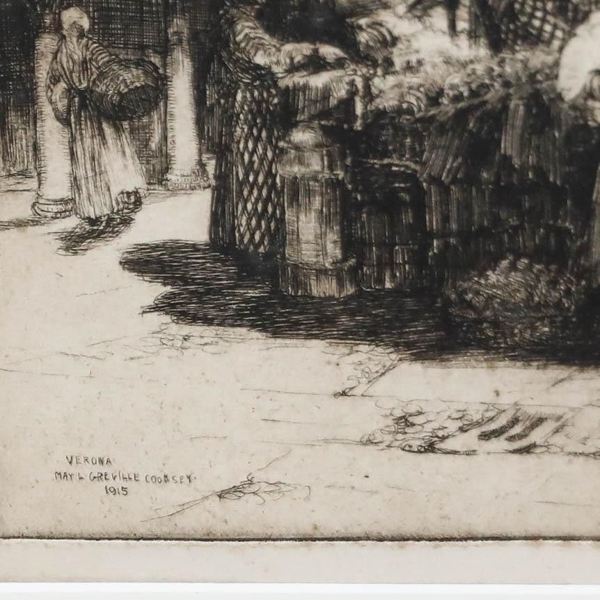 May Louise Greville Cooksey (1878 1943) 1915 Etching, Piazza Delle Erbe photo Art