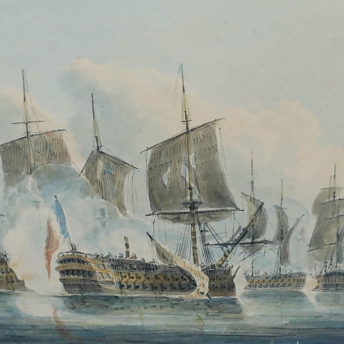 Attrib. Robert Cleveley (1747 1809) Watercolour, Galleons At War photo Art
