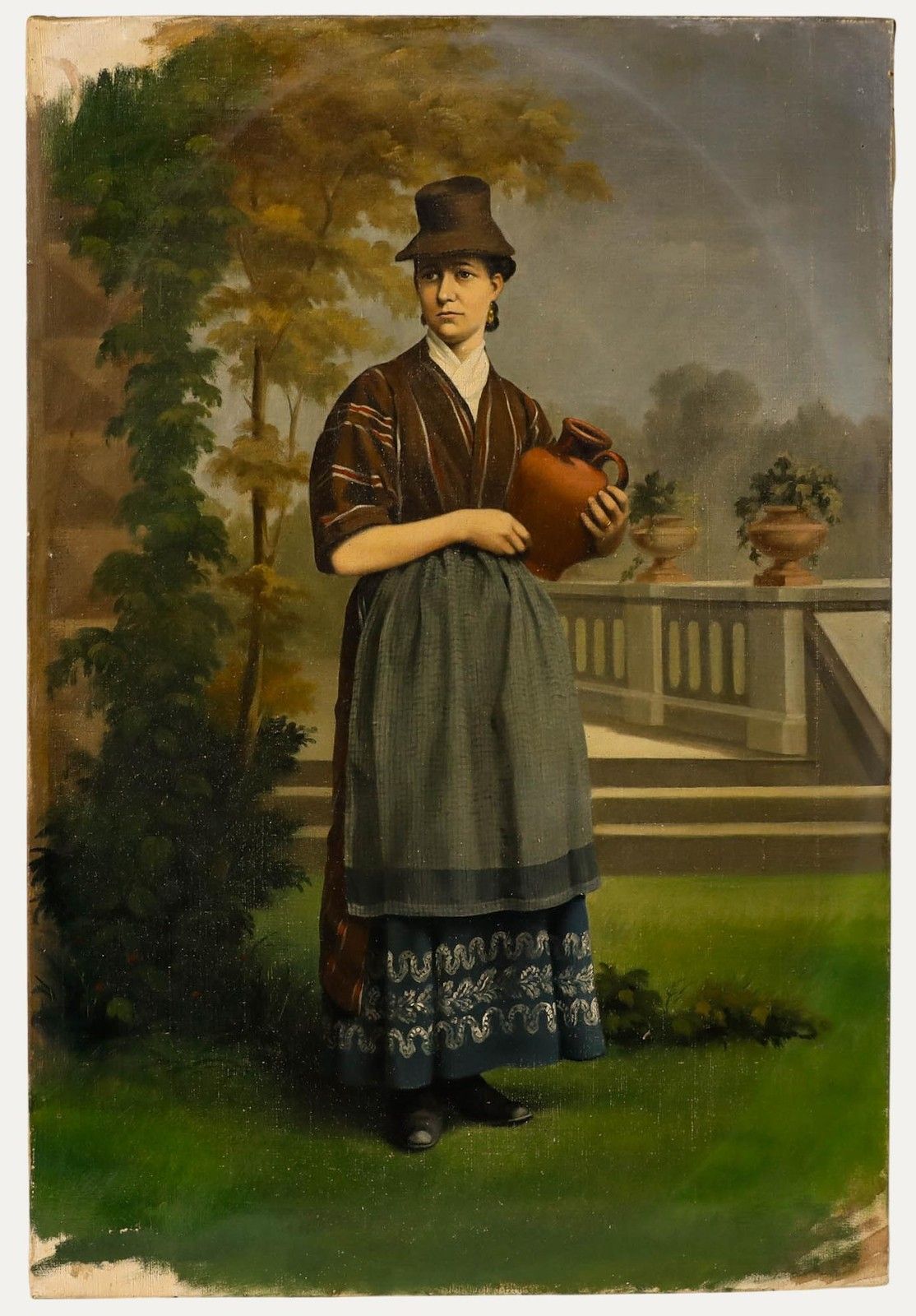 Luigi P. Renault (1845 1910) Fine 1880 Oil, Lady With Terracotta Pot