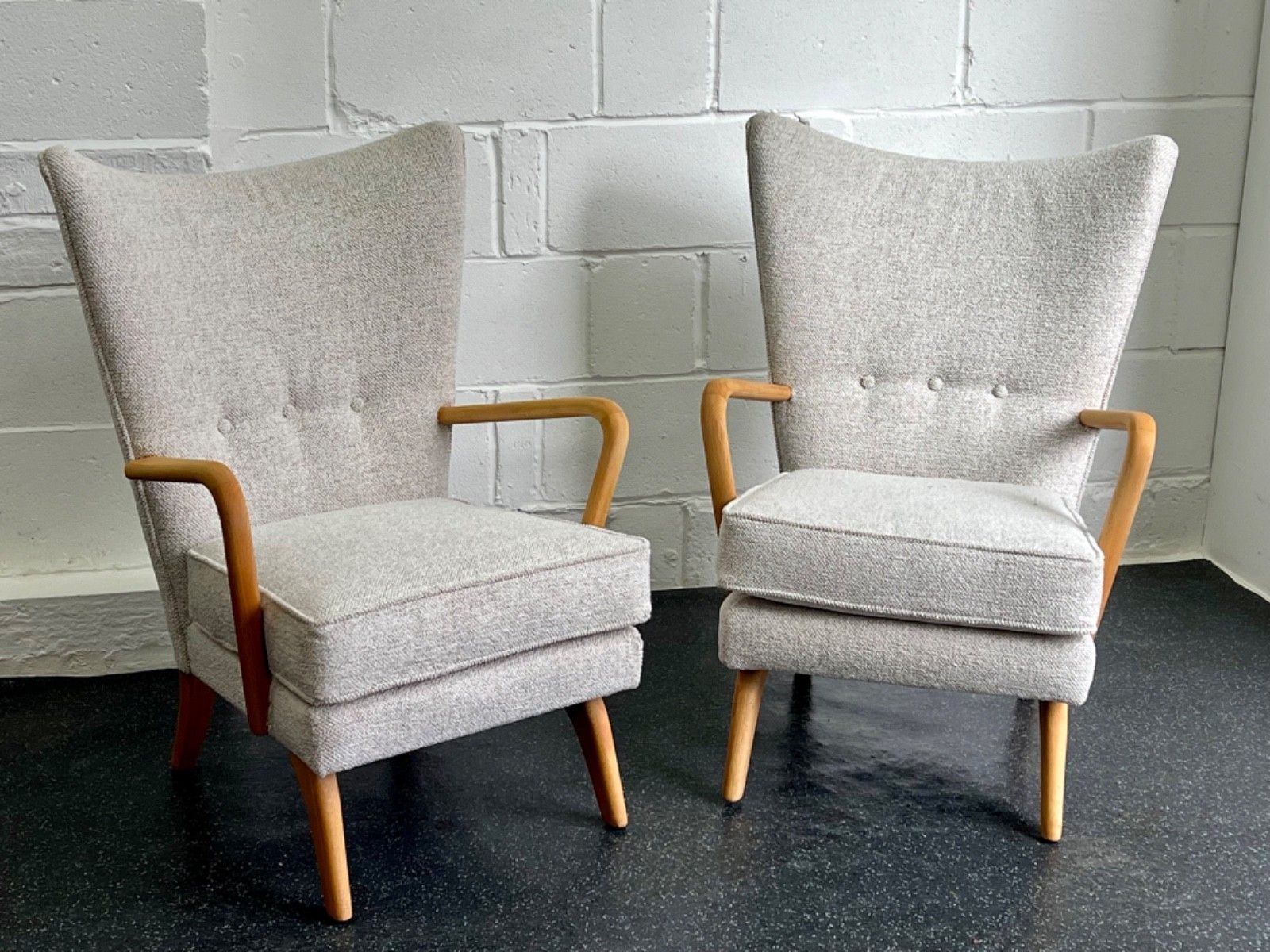 Pair Midcentury Howard Keith Bambino Chairs New Upholstery (Delivery Available) photo for sale