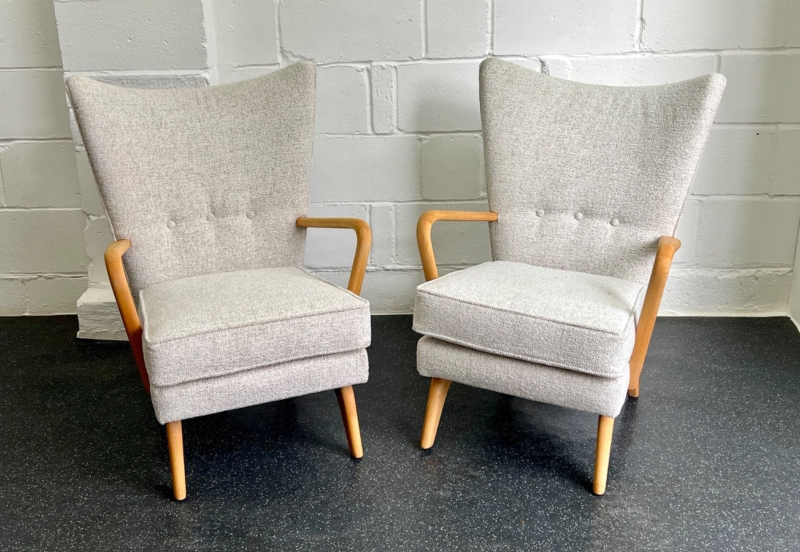 photo vinterior Pair Midcentury Howard Keith Bambino Chairs New Upholstery (Delivery Available)