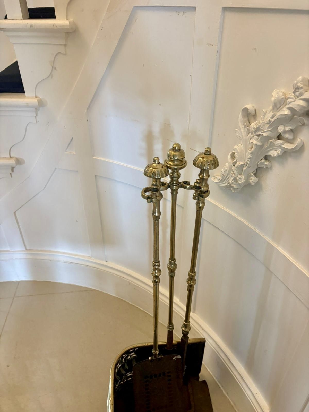 Unusual And Rare Quality Antique Regency Brass Fender With Original Fire Irons photo Home Fixtures