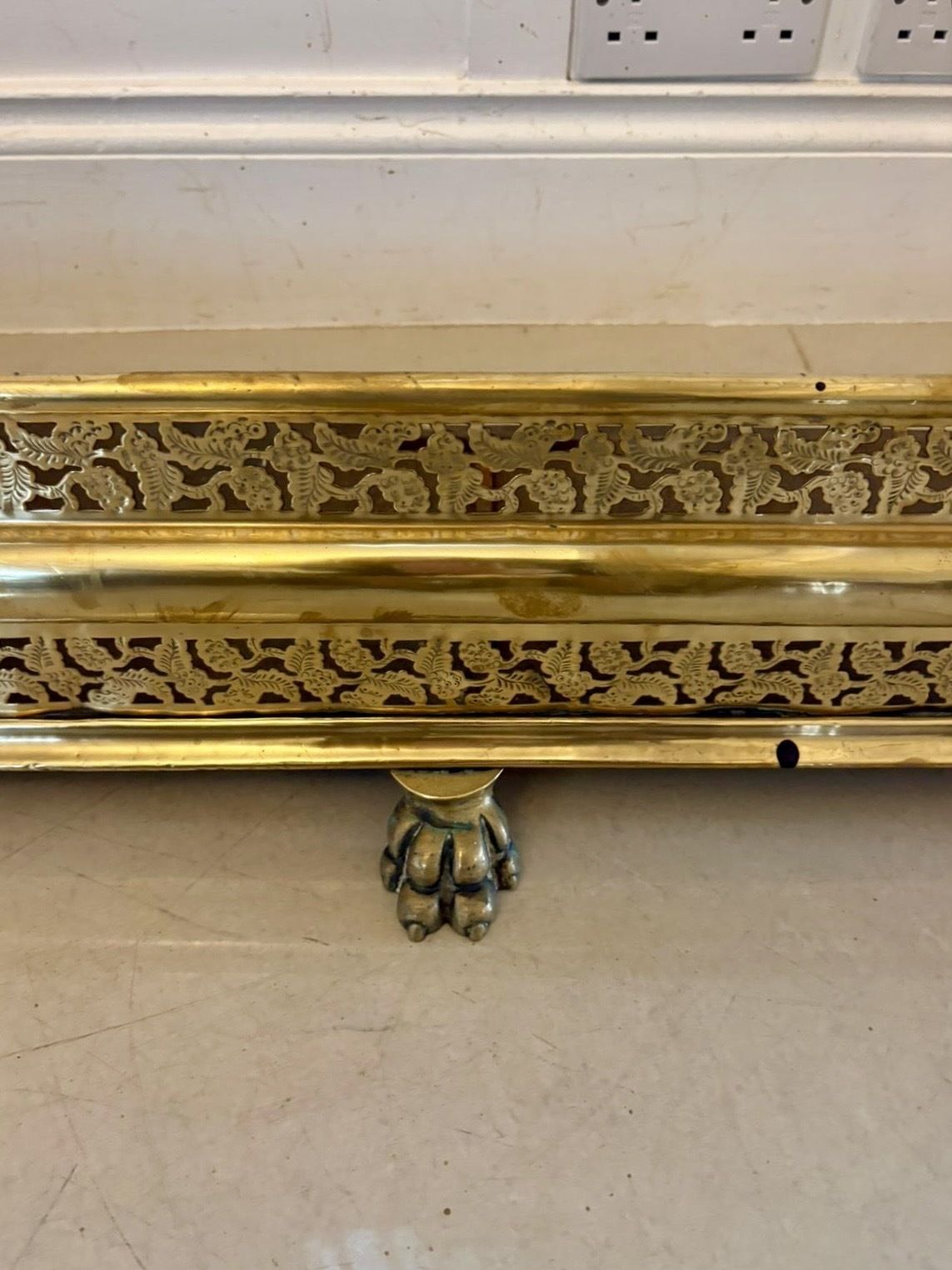 Unusual And Rare Quality Antique Regency Brass Fender With Original Fire Irons photo 2185.0