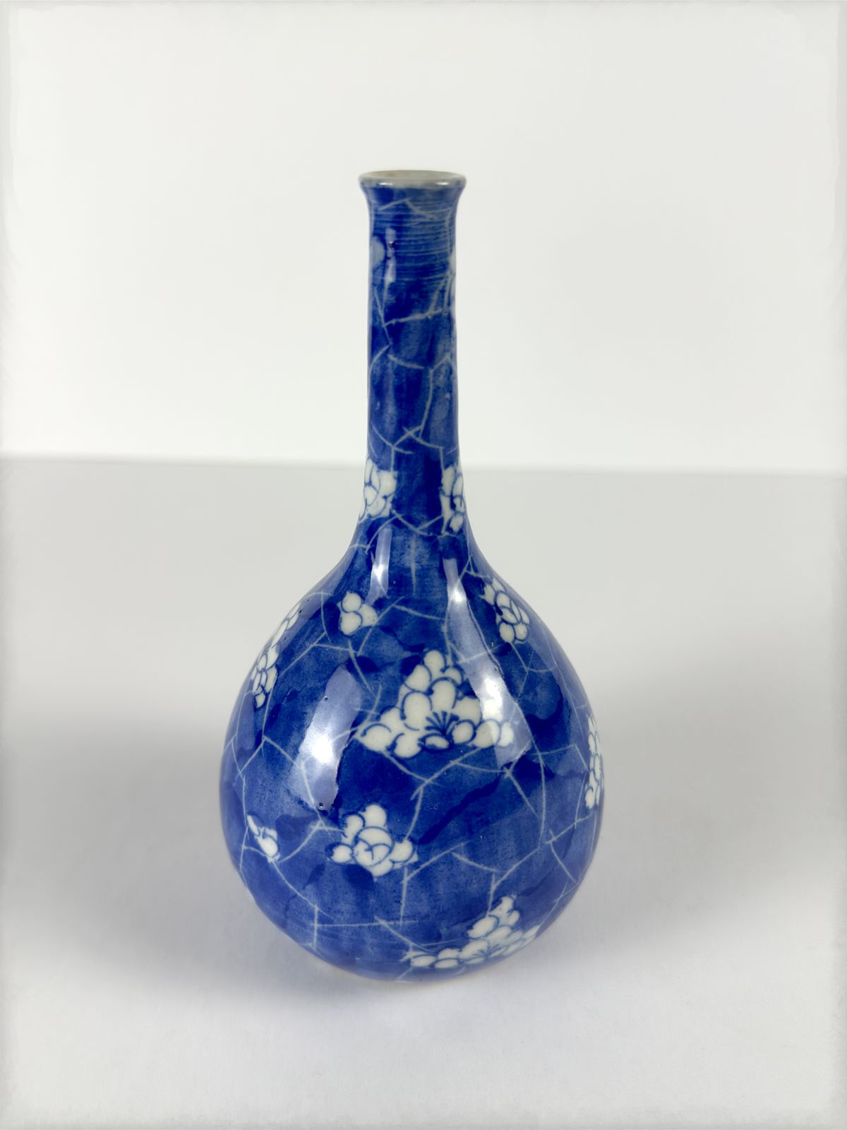 Small Chinese Blue And White Porcelain Prunus Solifleur Vase, Qing Style photo vintage