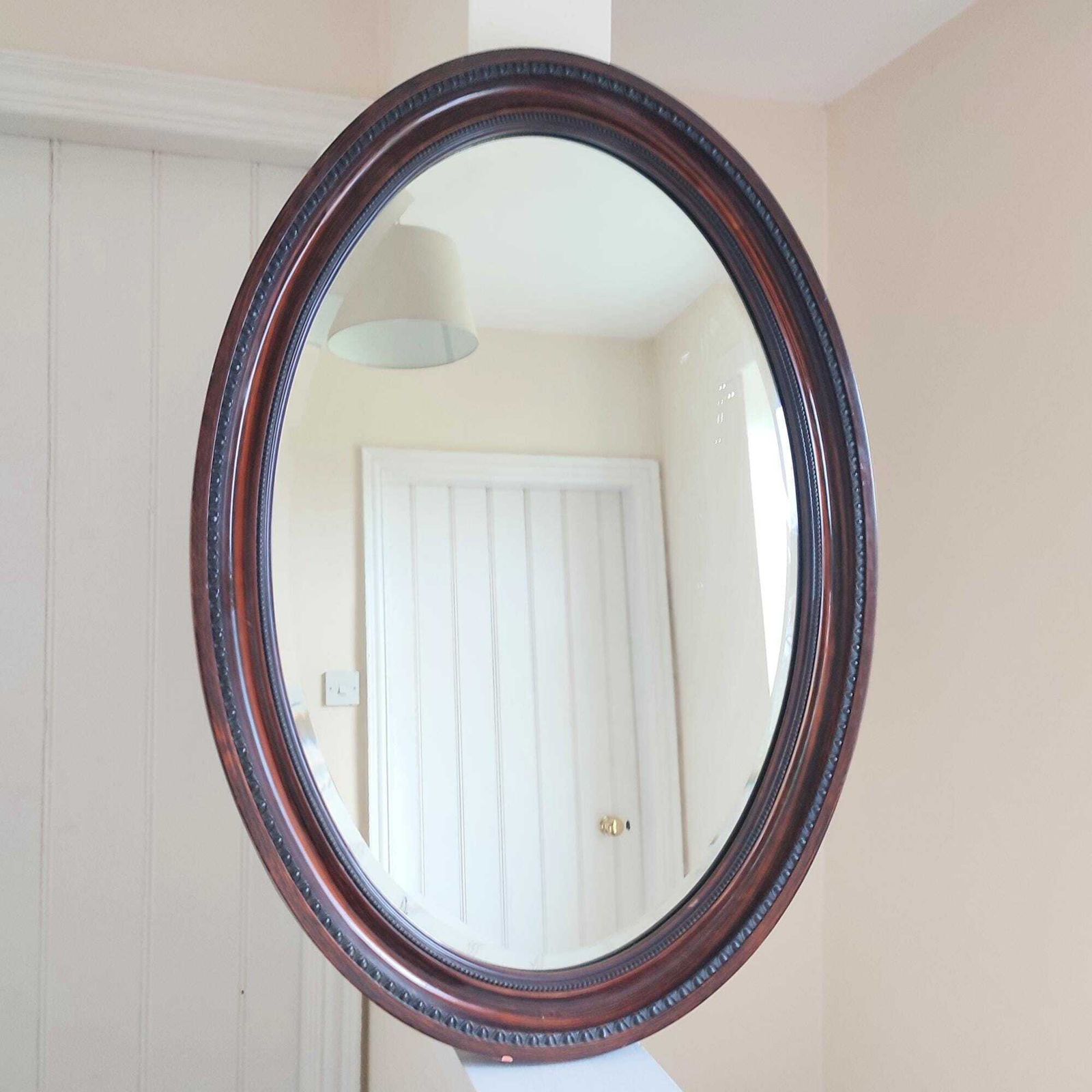 Large Antique Edwardian Scumble Glazed Oval Wooden Frame Mirror 34 X 24.5" photo for sale