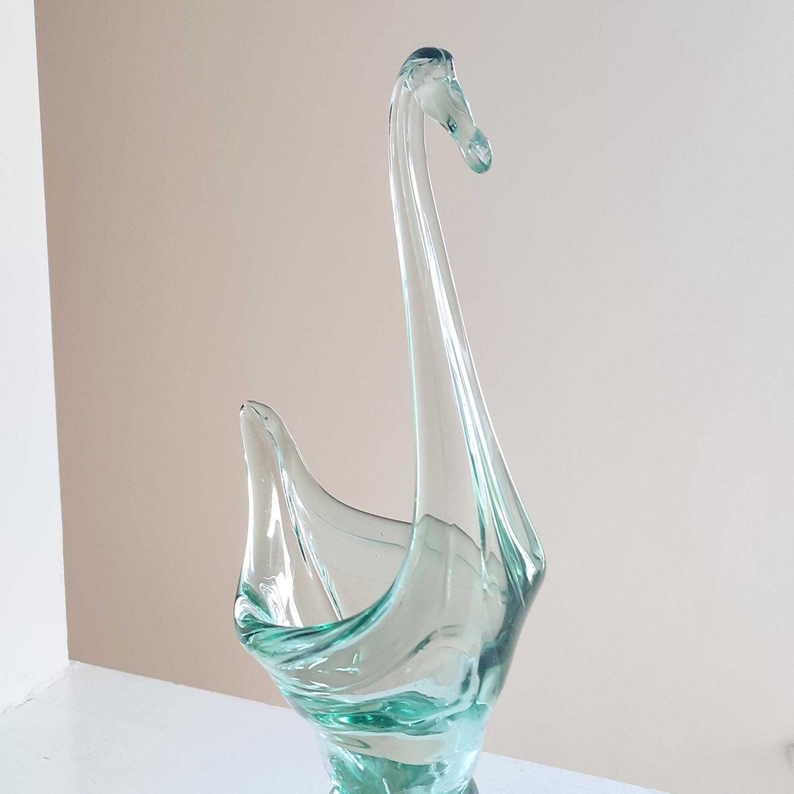 60's Vintage Large Crystal Glass Swan Bowl/Vase   German Schott Zwiesel   Hand Blown Art Glass photo 75.0