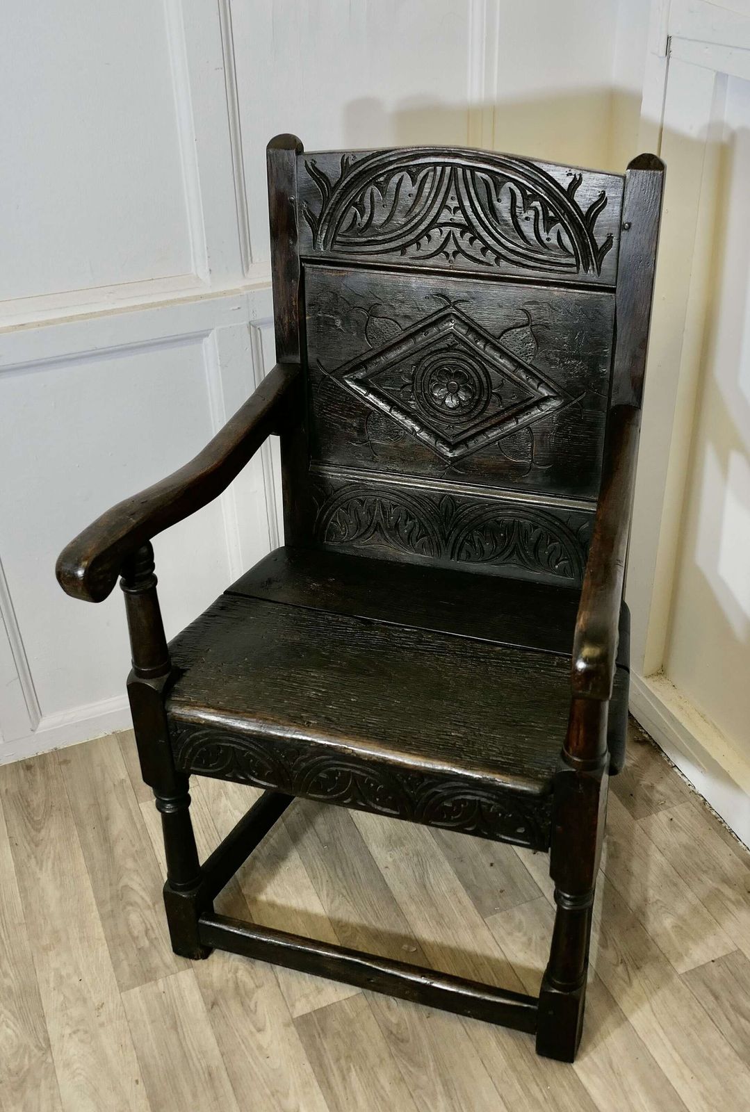 18th Century Oak Wainscot Chair, Hall Chair This Handsome Chair photo for sale