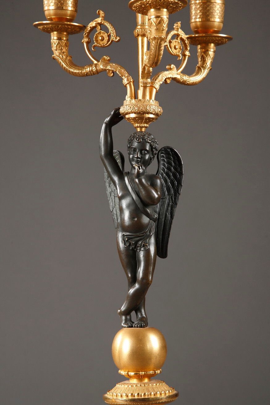 Pair Of Gilt Bronze And Patina Candelabra, Restoration Period photo furniture