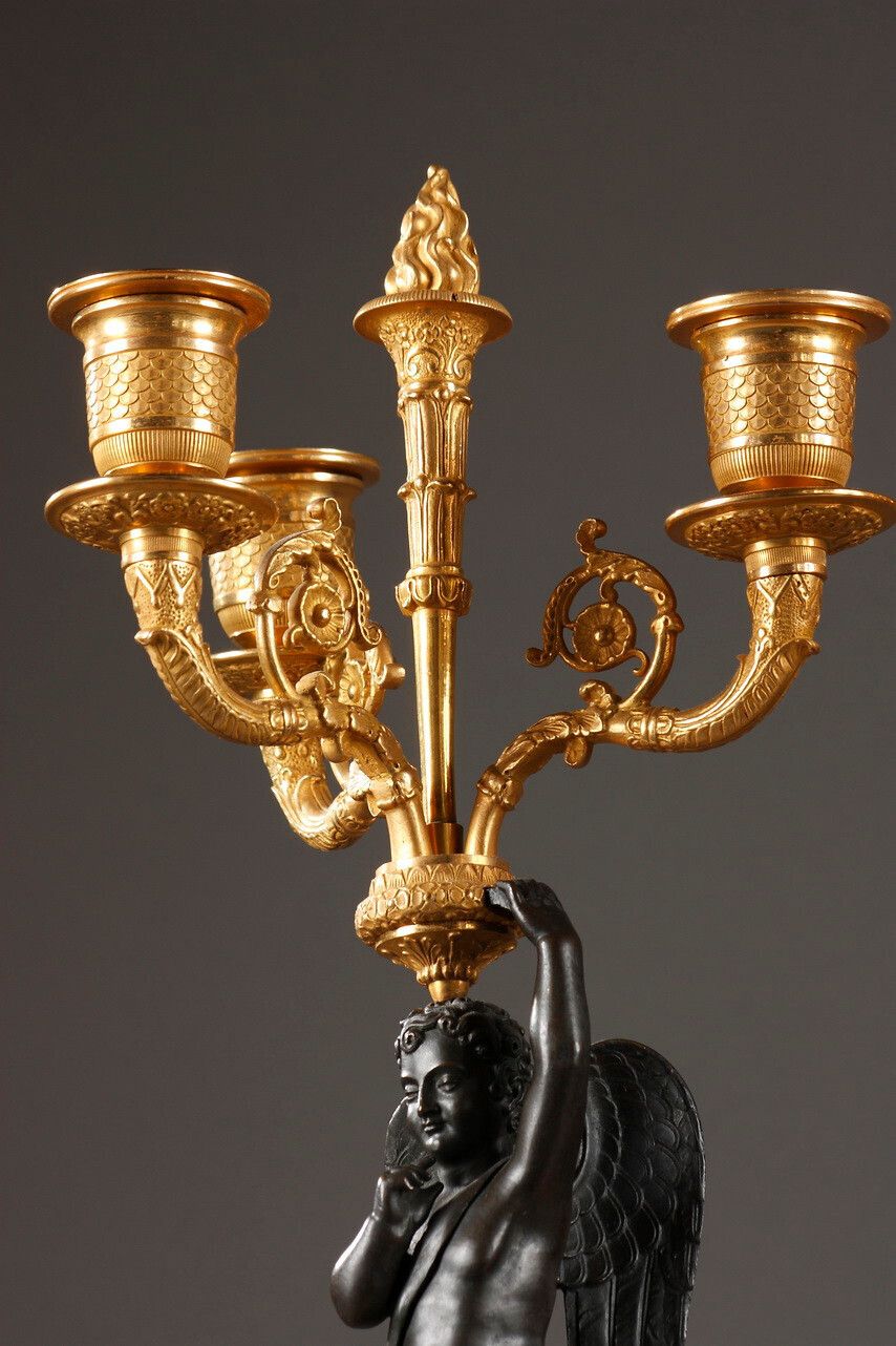 5646.0 Pair Of Gilt Bronze And Patina Candelabra, Restoration Period photo