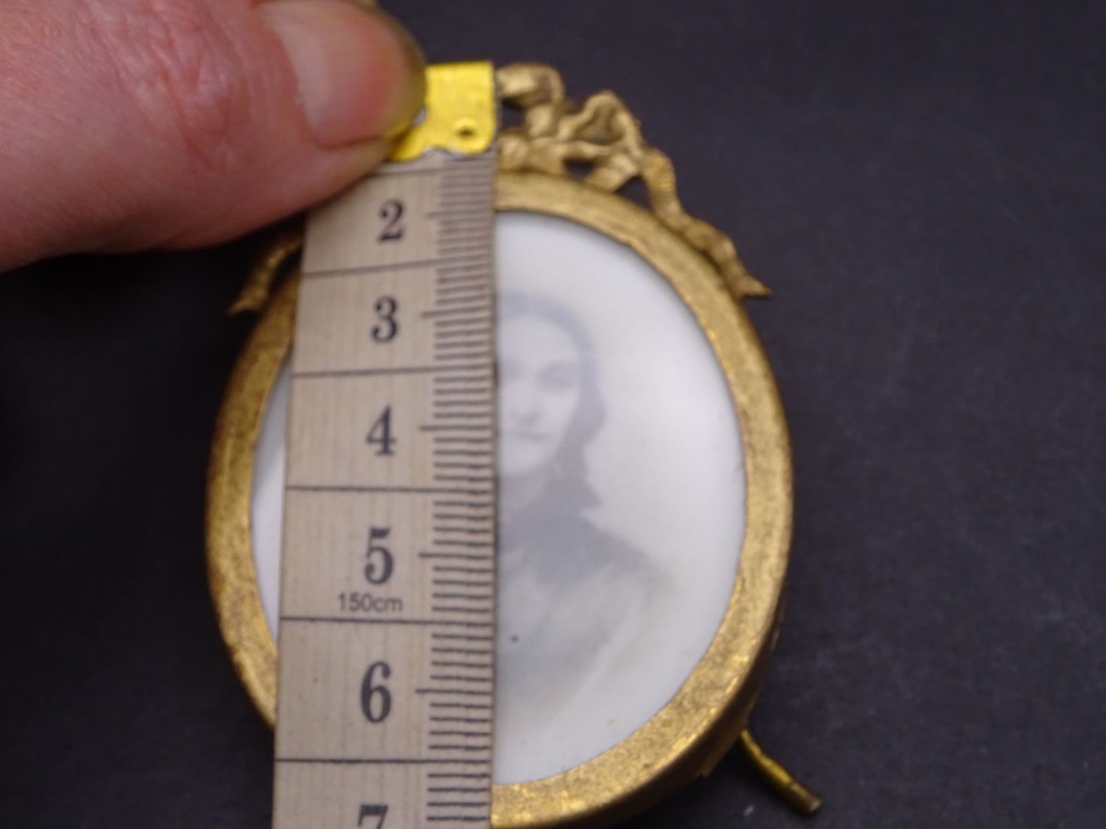 Rare Victorian Opalotype Milk Glass Portrait In Brass Frame photo for sale