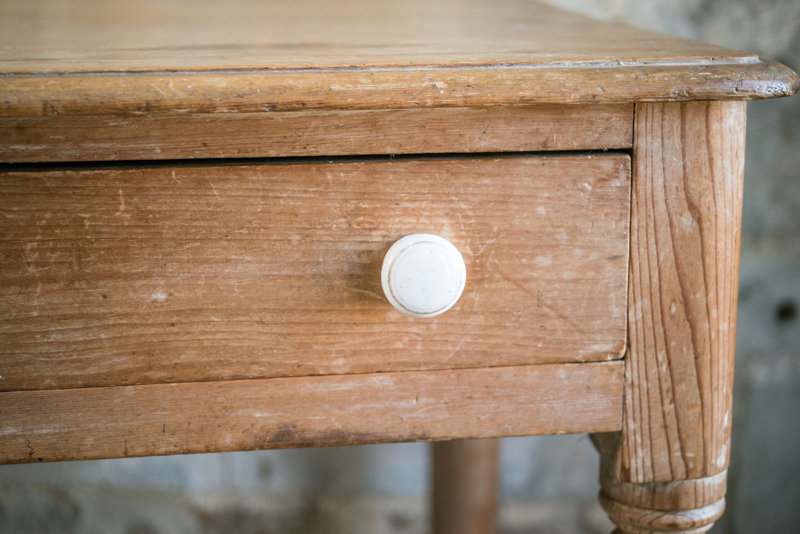 photo buy Antique Pine Console With Drawers & White Knobs   Farmhouse Style