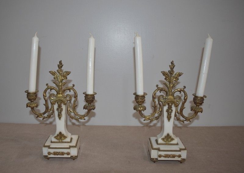 Pair Of Louis XV Chandelier In Marble & Bronze 19th