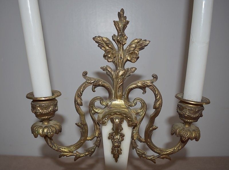 Pair Of Louis XV Chandelier In Marble & Bronze 19th photo buy
