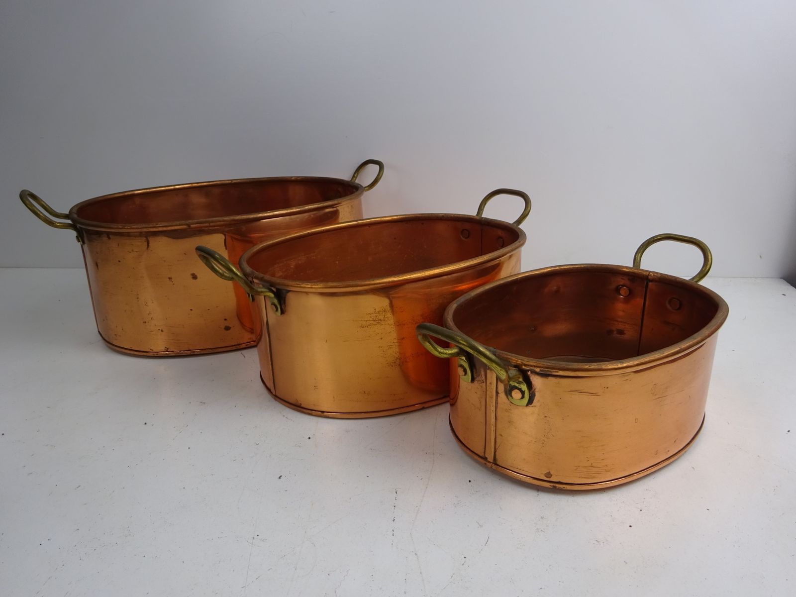 Set Of 3 Copper And Brass Trough Planters photo for sale