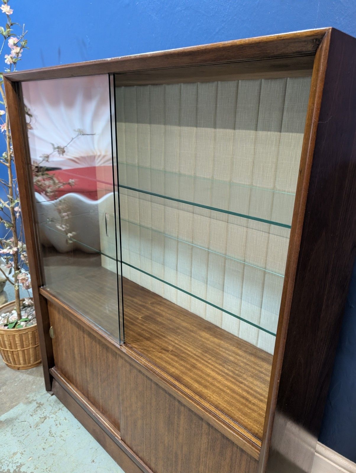 Vintage Glass Teak Display Bookcase By Herbert E Gibbs Tall Teak Mid Century photo vinterior