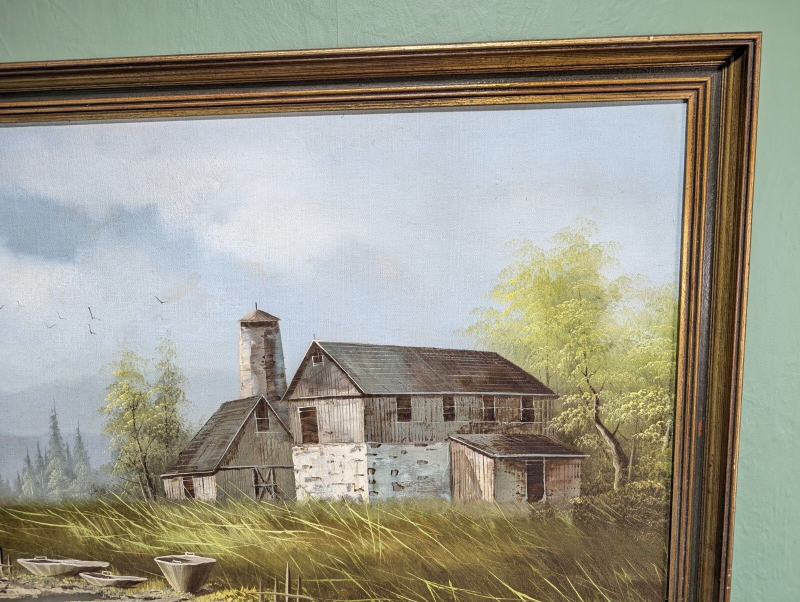 Vintage Oleograph Art Print By G Corden Farm River Working Scene With Landscape. photo vinterior