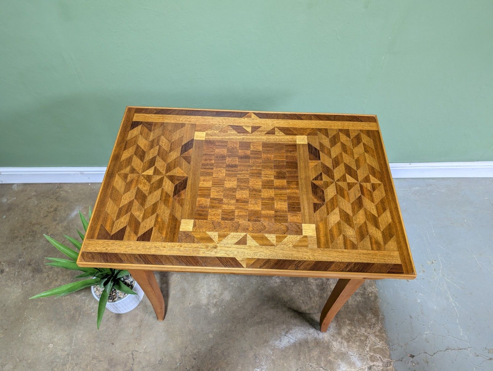 Vintage Wooden Chessboard Table Inlaid Carpenters Piece Bespoke Mid Century photo for sale