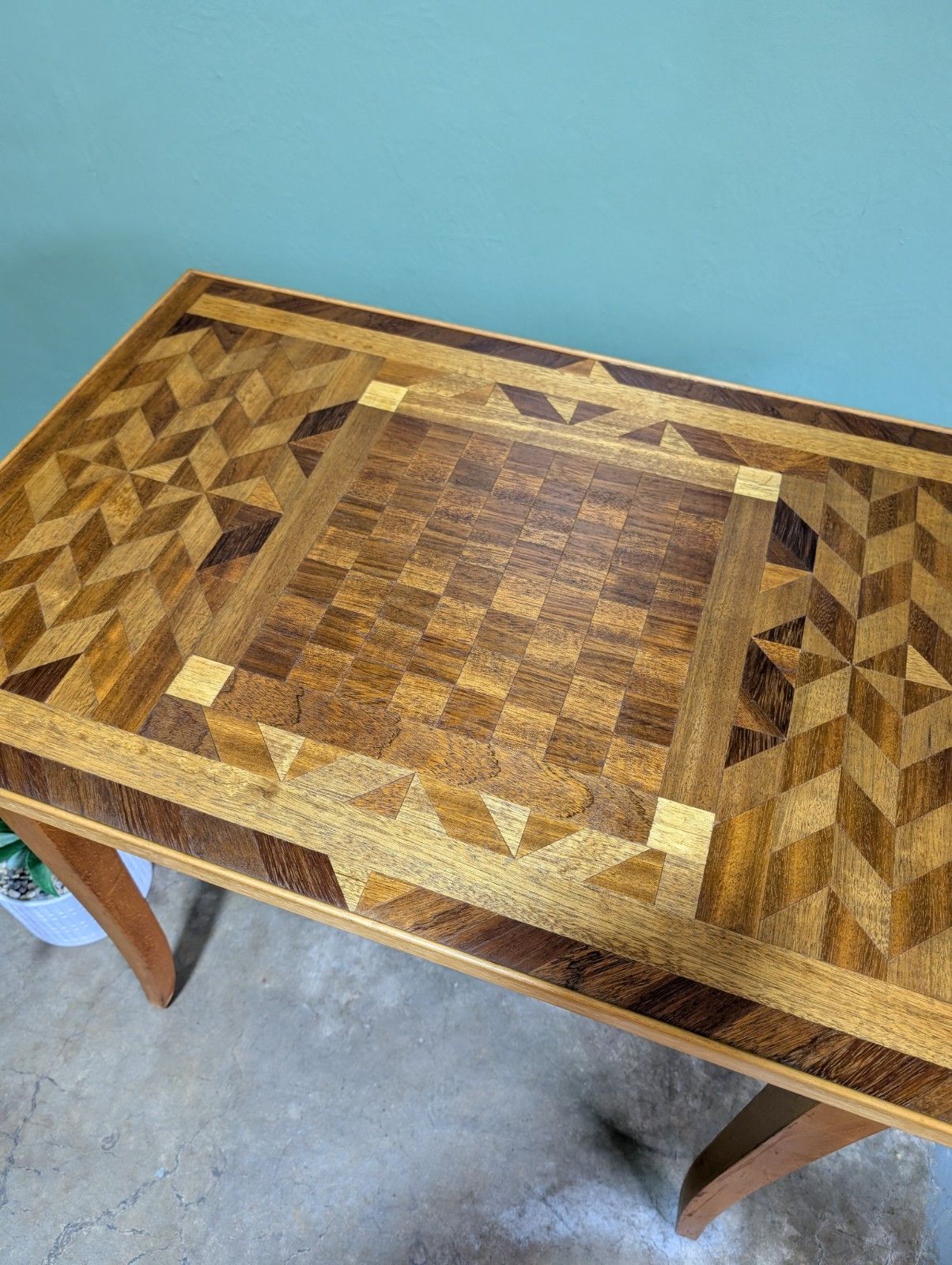 Vintage Wooden Chessboard Table Inlaid Carpenters Piece Bespoke Mid Century photo 185.0