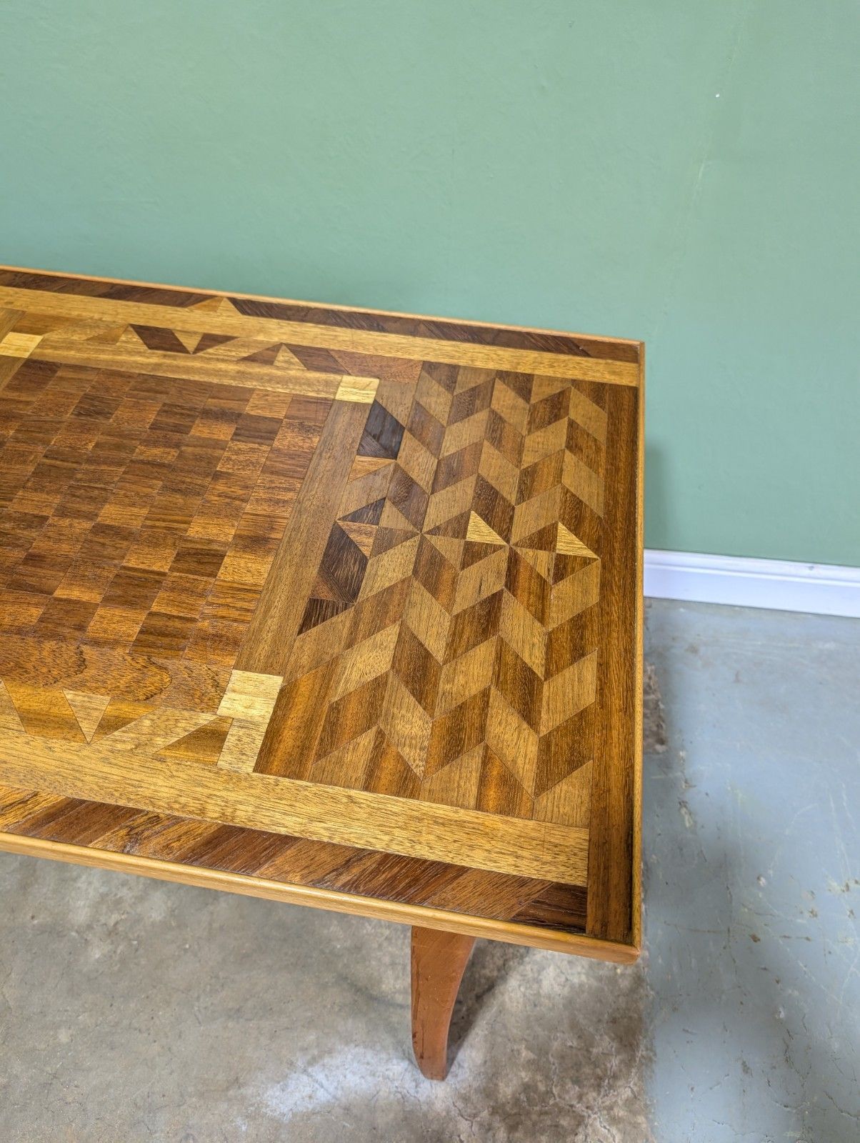 Vintage Wooden Chessboard Table Inlaid Carpenters Piece Bespoke Mid Century photo vinterior