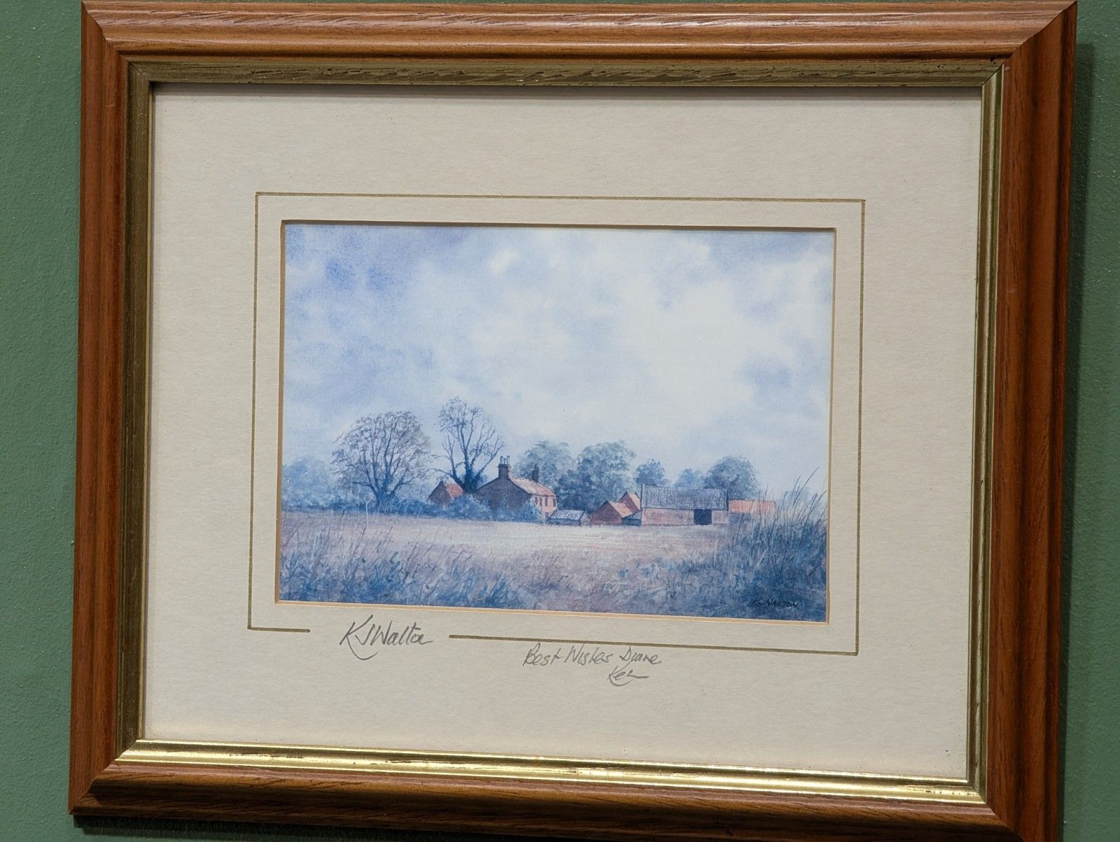 Ken Walton Watercolour Norfolk Farm Landscape ' Stubble Farm Original Painting photo furniture