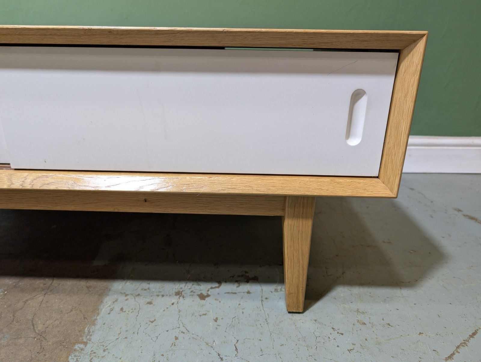 photo furniture Contemporary Modern Oak Coffee Table Mid Century Danish Style Storage White Door