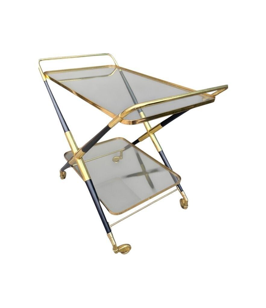An Italian 1950s Black Lacquer And Brass Bar Trolley By Cesare Lacca photo for sale