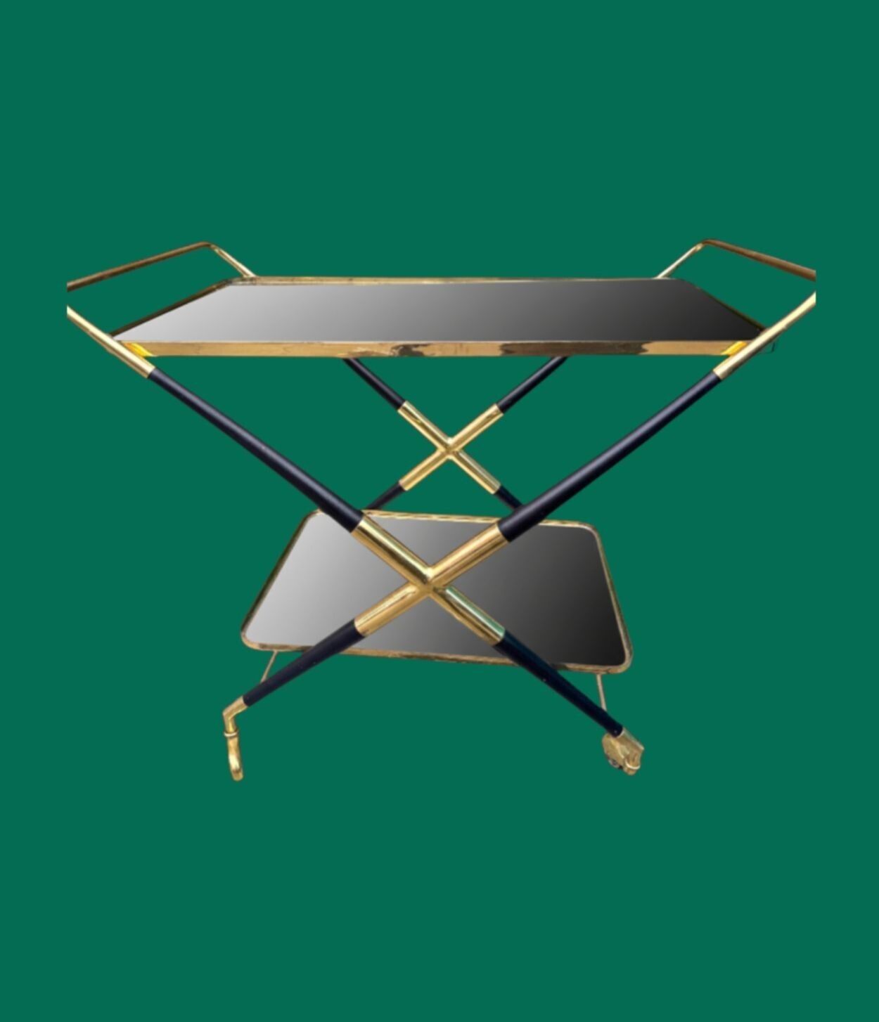 An Italian 1950s Black Lacquer And Brass Bar Trolley By Cesare Lacca photo Furniture