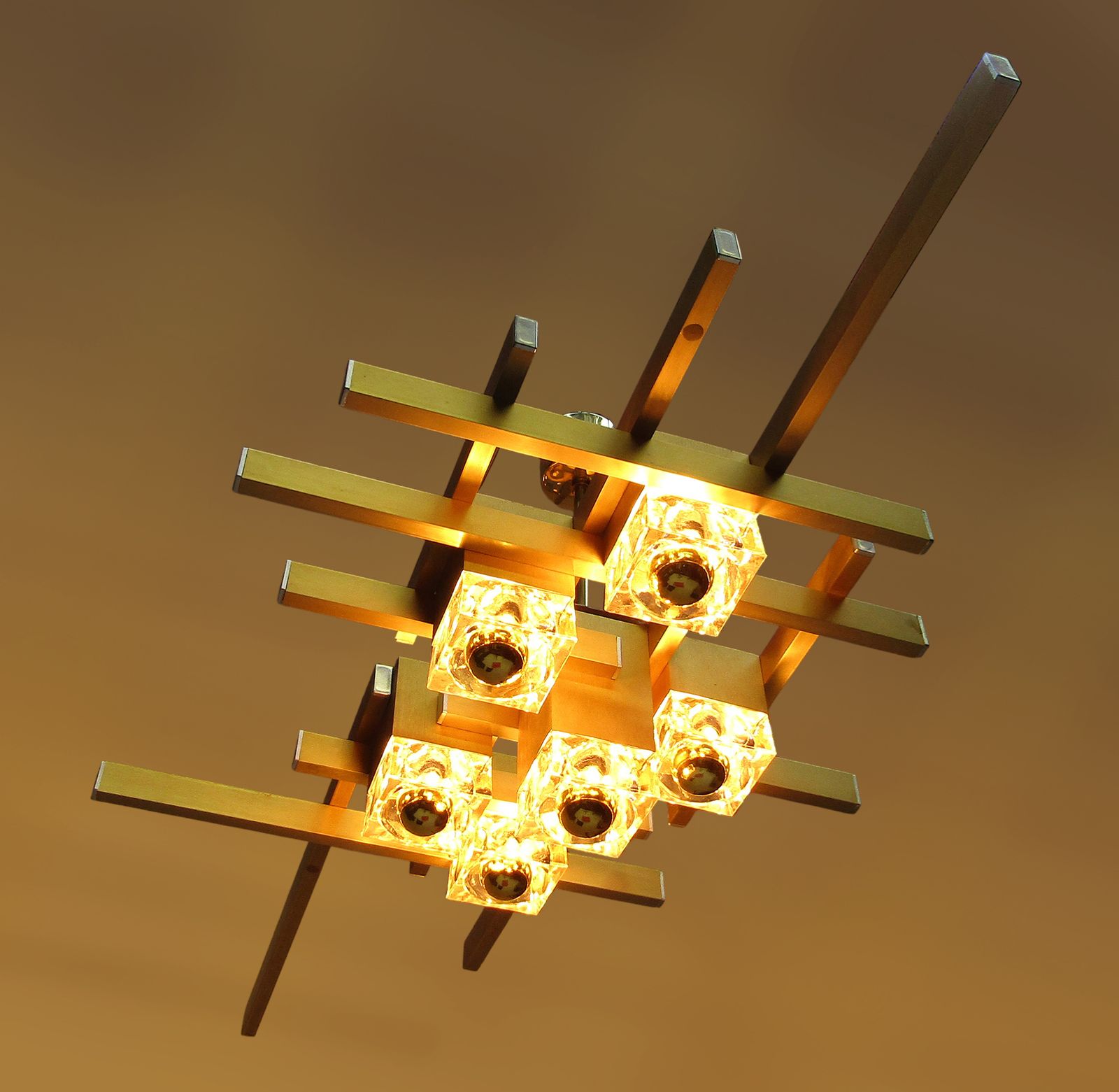 Large 1970s Italian Cubic Chandelier Or Wall Fixture By Gaetano Sciolari