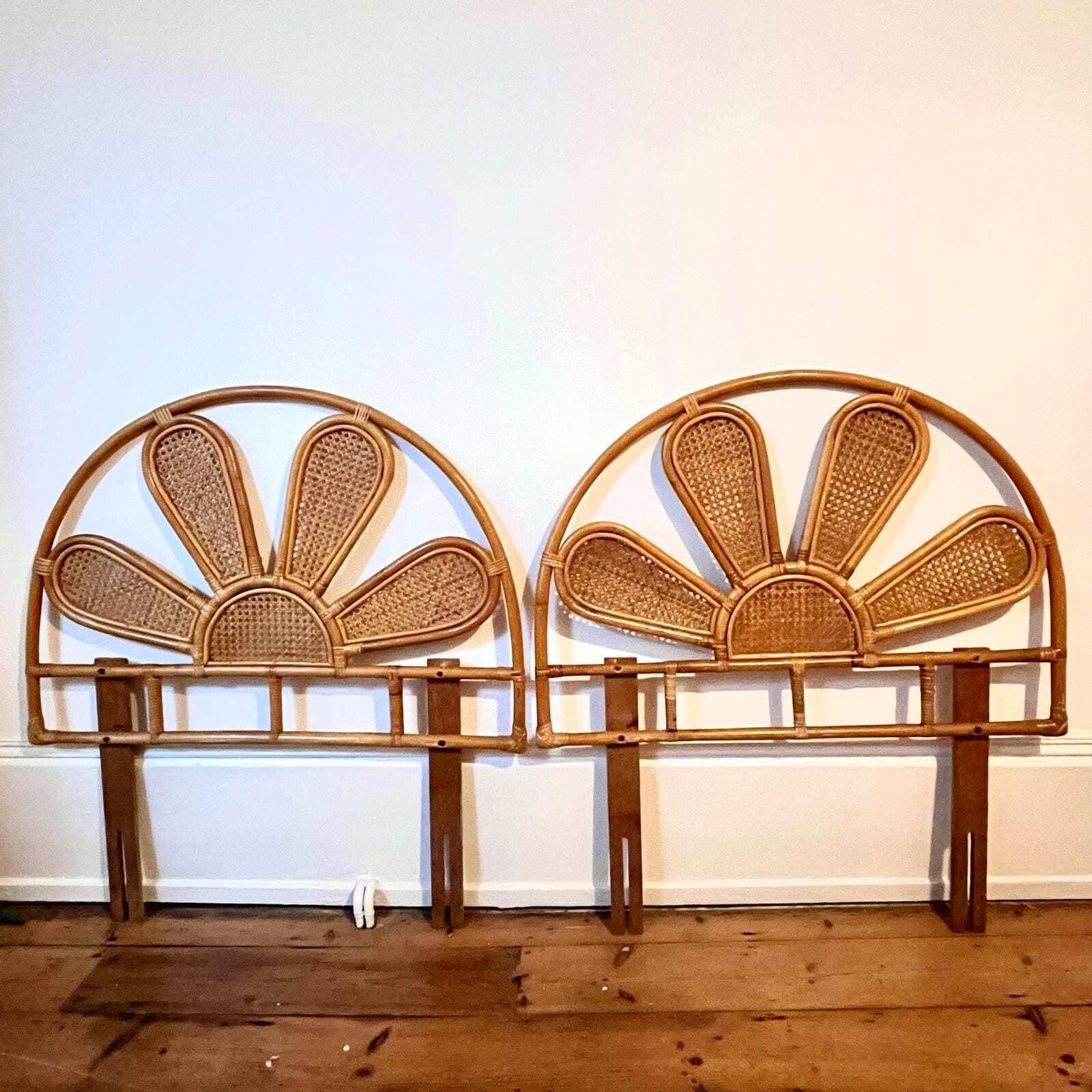 A Pair Of Mid Century Bamboo And Cane Single Headboards