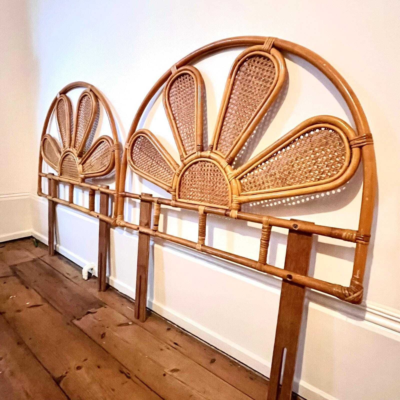 A Pair Of Mid Century Bamboo And Cane Single Headboards photo for sale