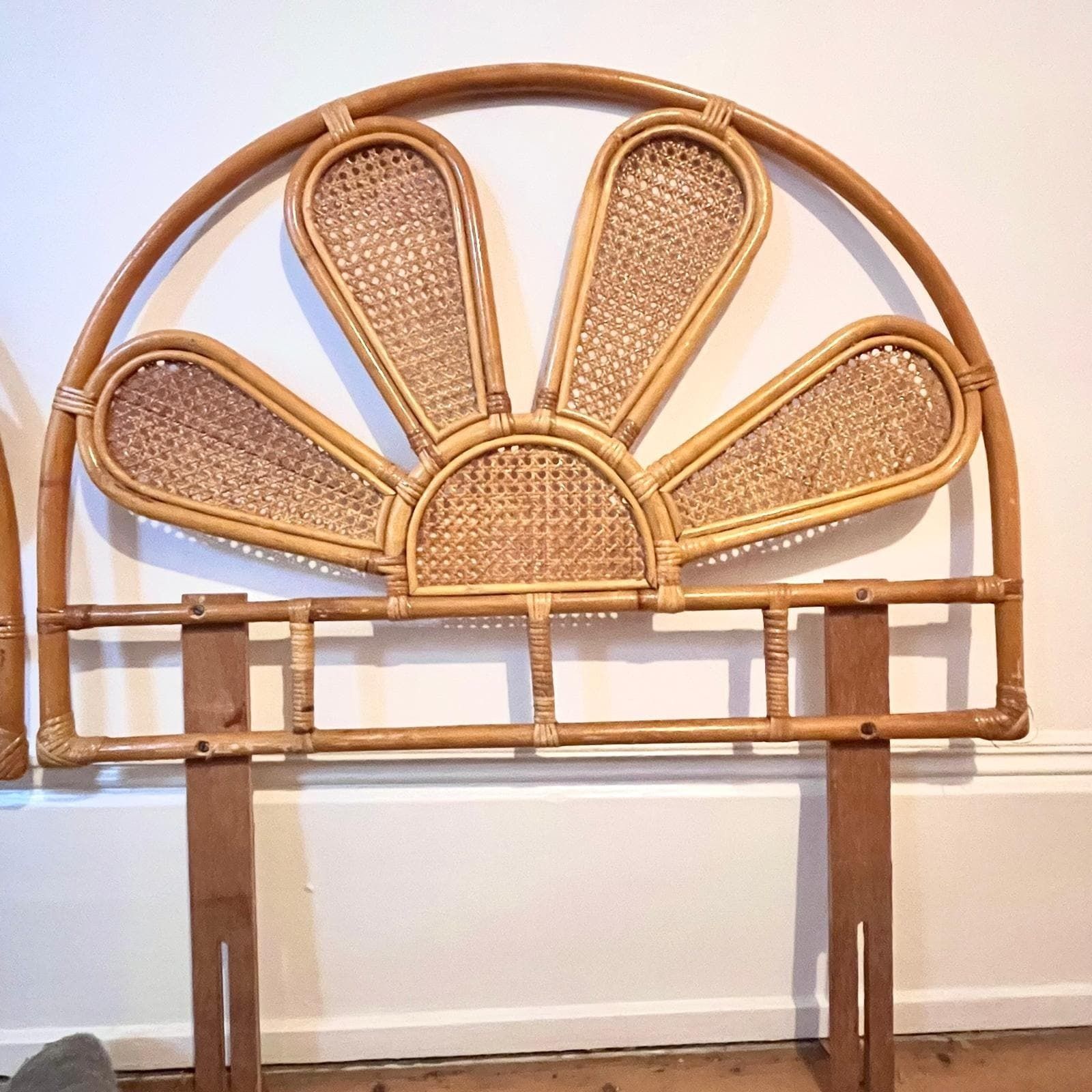A Pair Of Mid Century Bamboo And Cane Single Headboards photo vintage