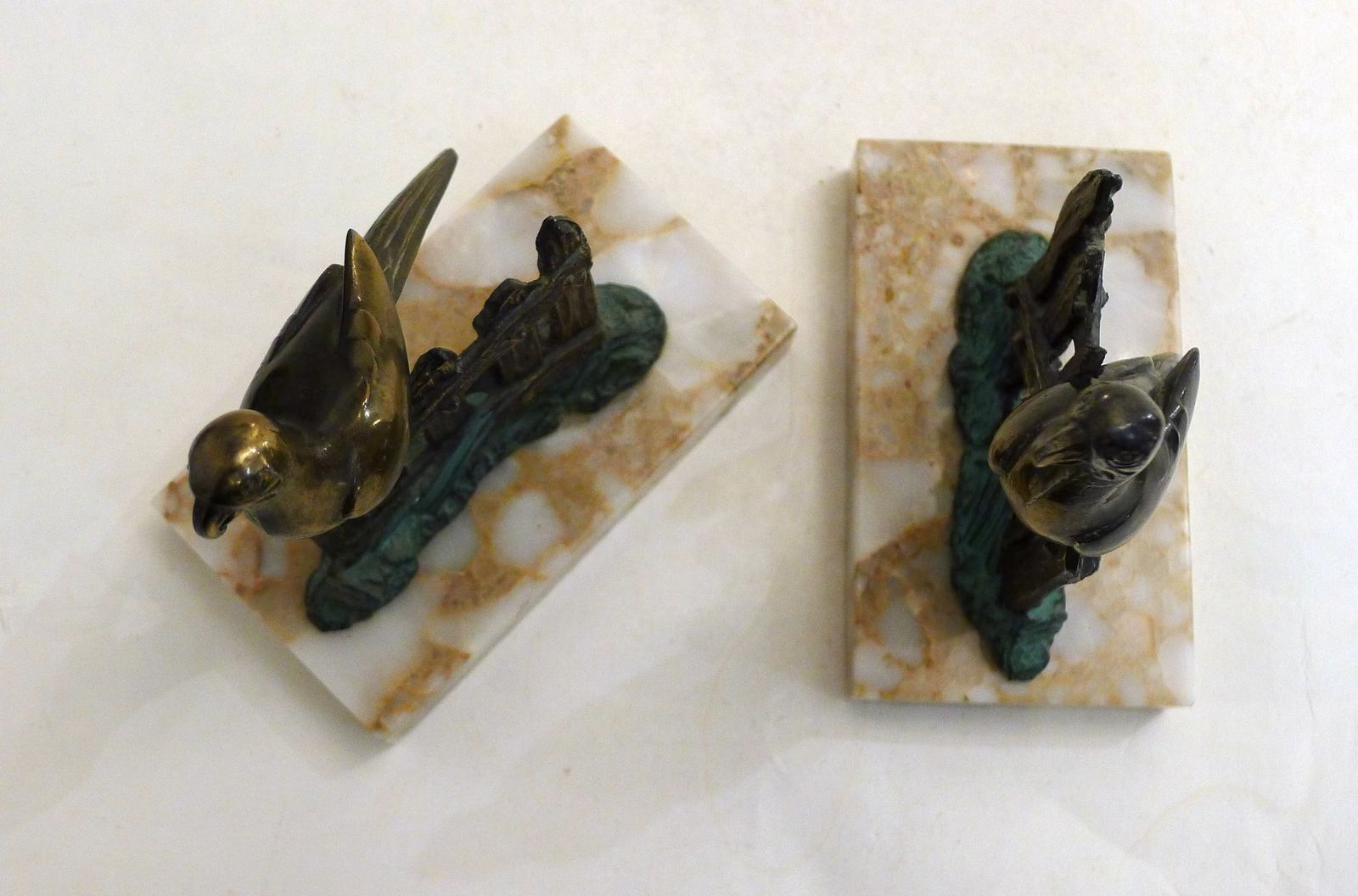 Art Deco Style Parrot Bookends On Marbled Stone Bases, 1950s, Set Of 2 photo 90.0