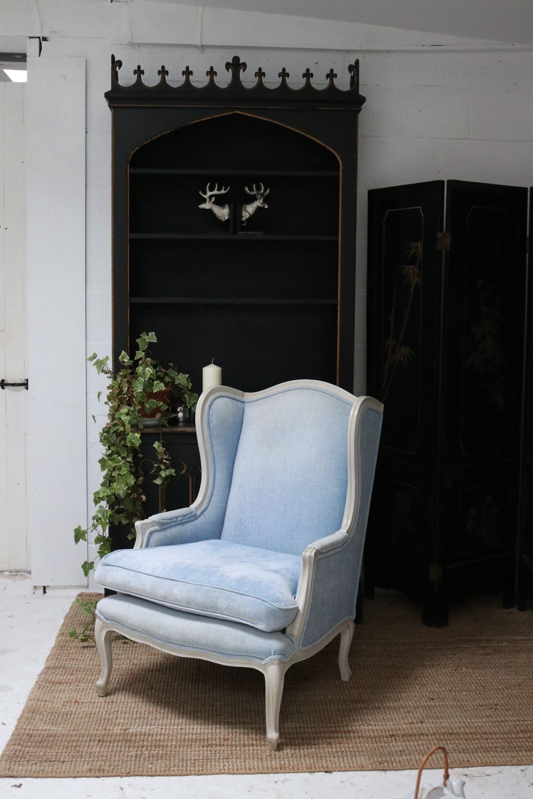 Stunning Pale Blue Vintage Laura Ashley French Wingback Arm Chair photo furniture