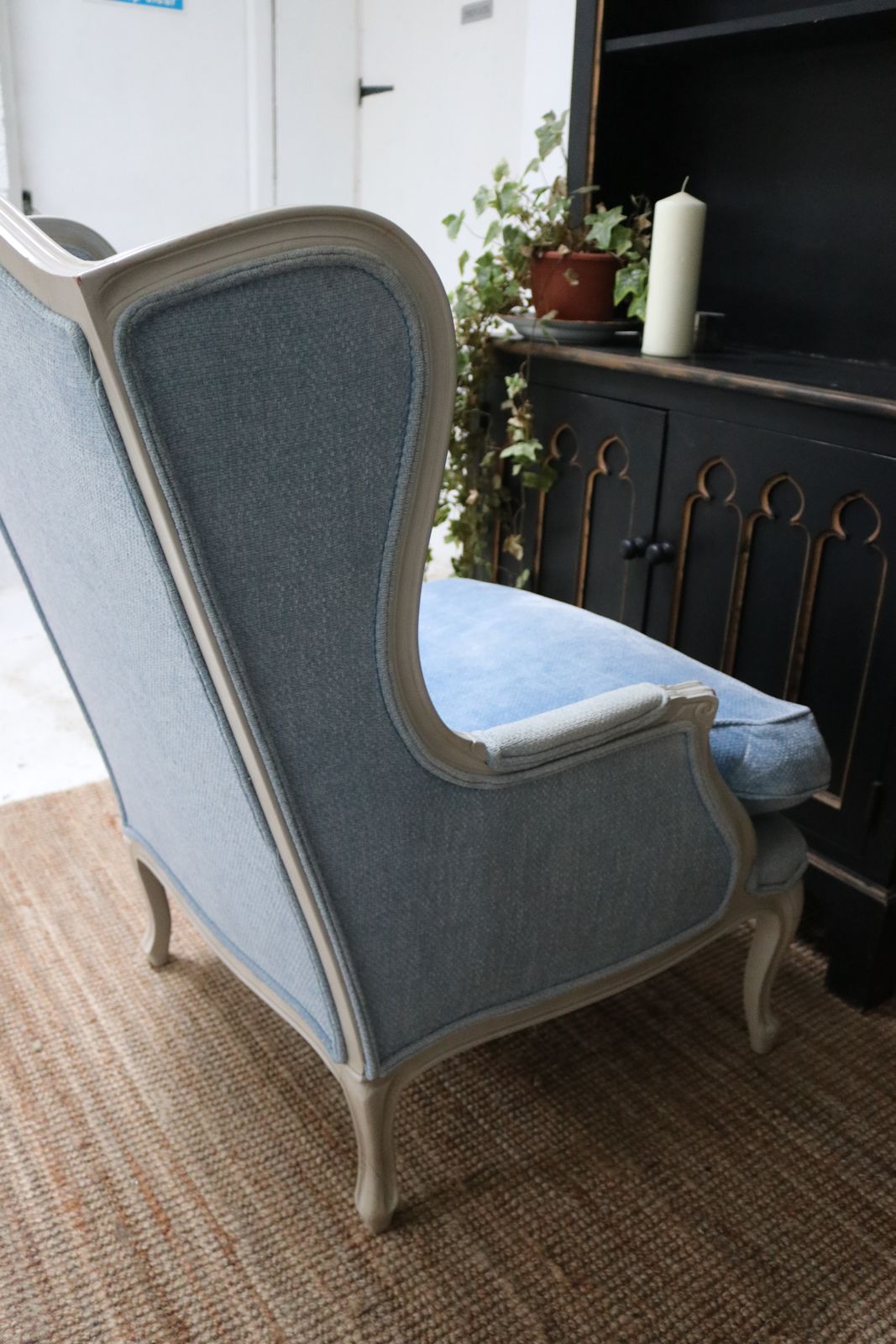 450.0 Stunning Pale Blue Vintage Laura Ashley French Wingback Arm Chair photo