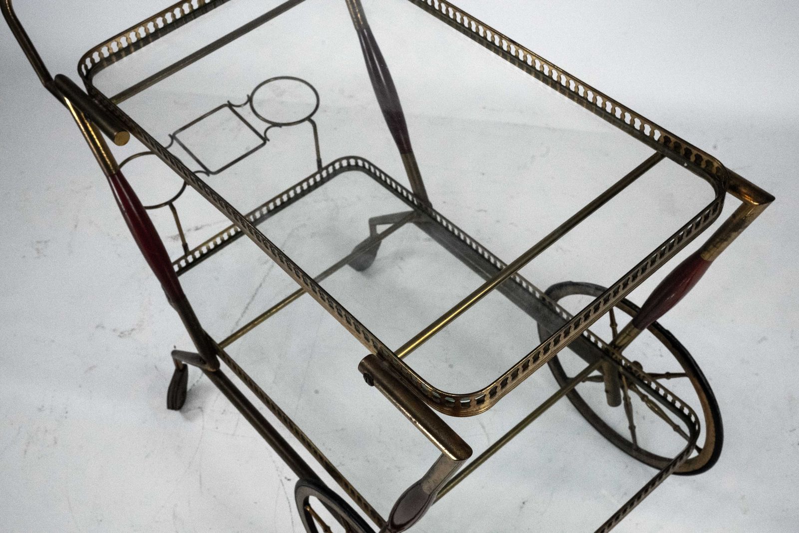 Mid Century Italian Brass And Glass Bar Cart By Cesare Lacca. Italy 1950s photo vintage