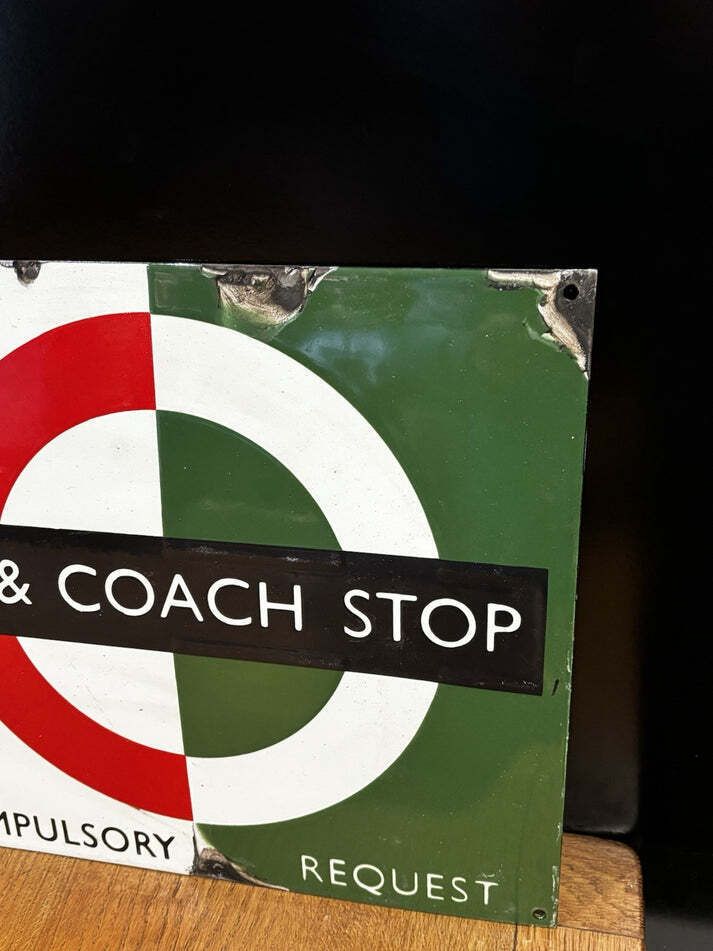 Bus & Coach Stop Heavy Enamel Metal Sign photo for sale