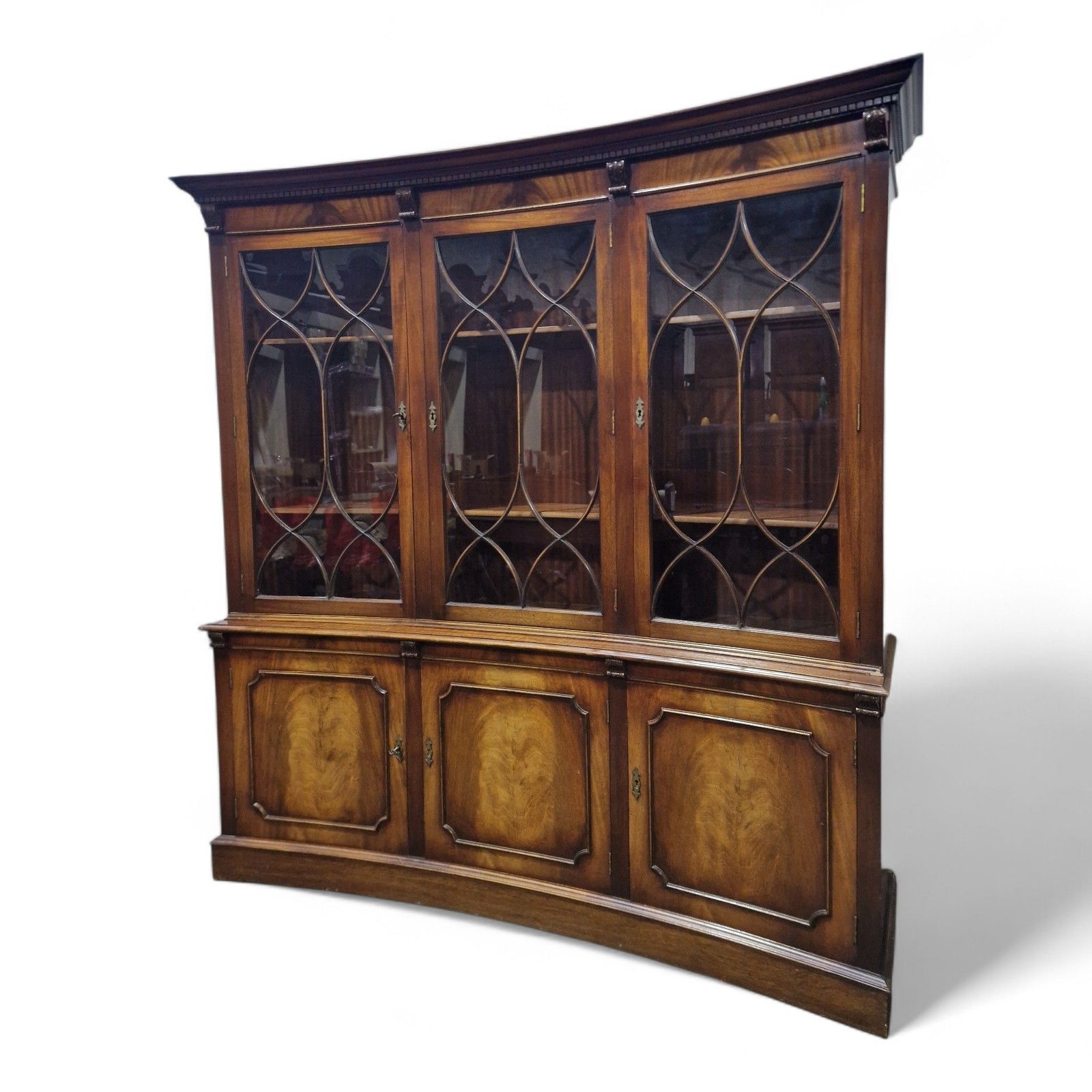Reprodux Mahogany Concave Bookcase Display Cabinet Antique Style 1 Of Pair photo furniture