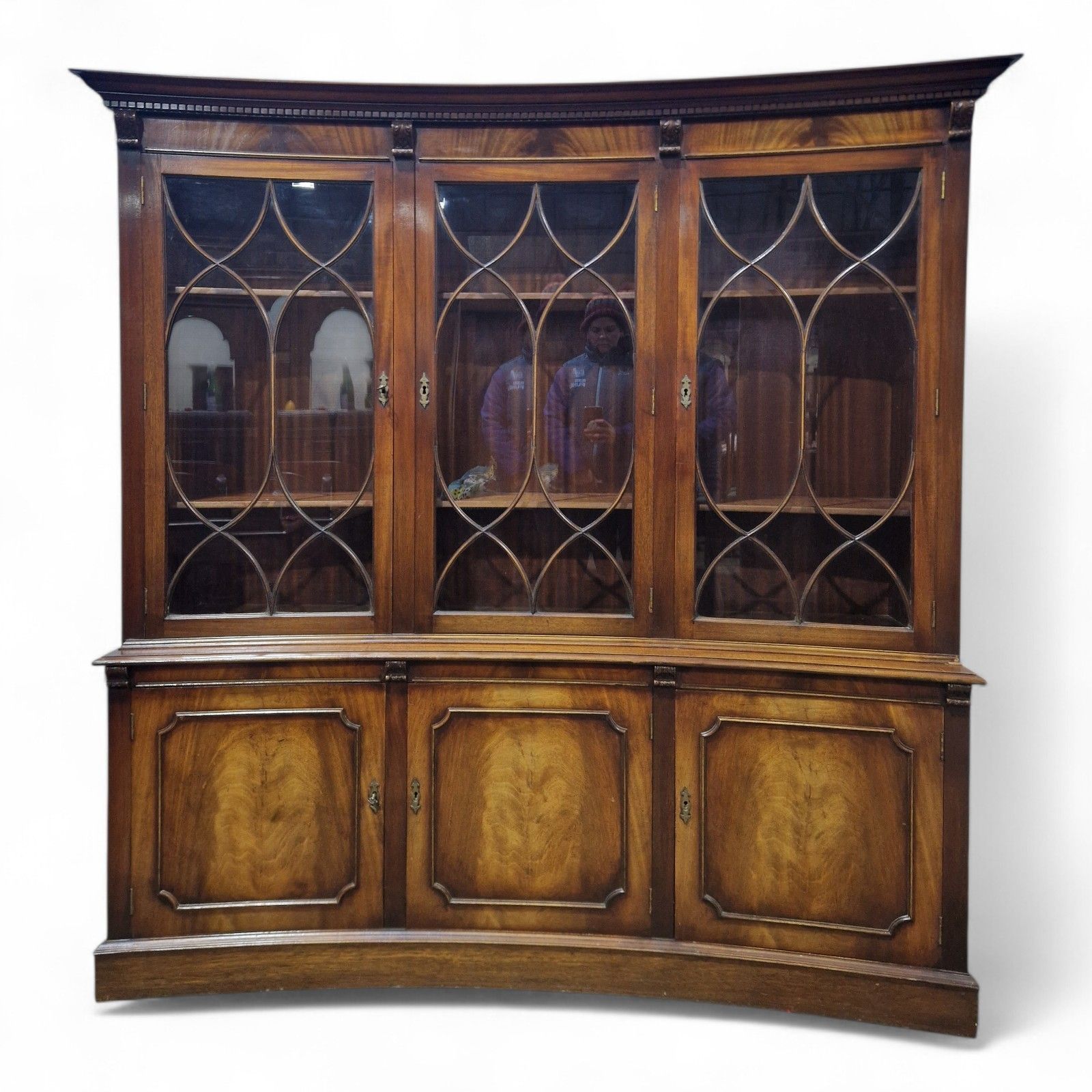 Reprodux Mahogany Concave Bookcase Display Cabinet Antique Style 1 Of Pair photo Furniture