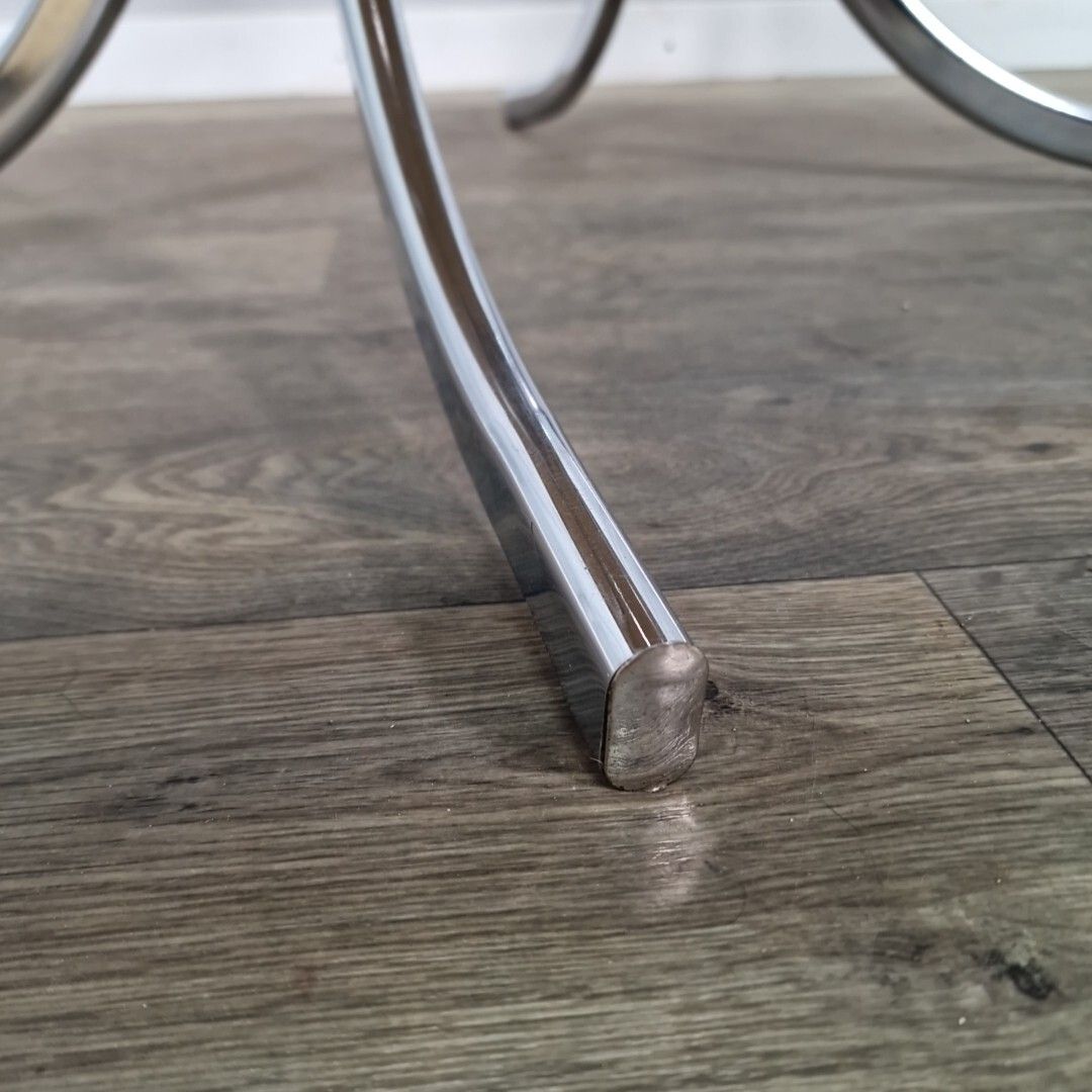 Retro Chrome Dining Table Modernist Round Frovi Wood Top Mid Century Modern photo vinterior
