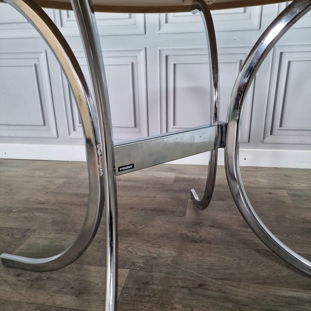 Retro Chrome Dining Table Modernist Round Frovi Wood Top Mid Century Modern photo buy