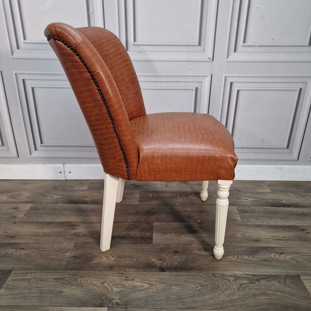 Furniture Retro Vintage Side Chair Faux Leather Upholstered – Croc Effect Vinyl Tan Seat photo