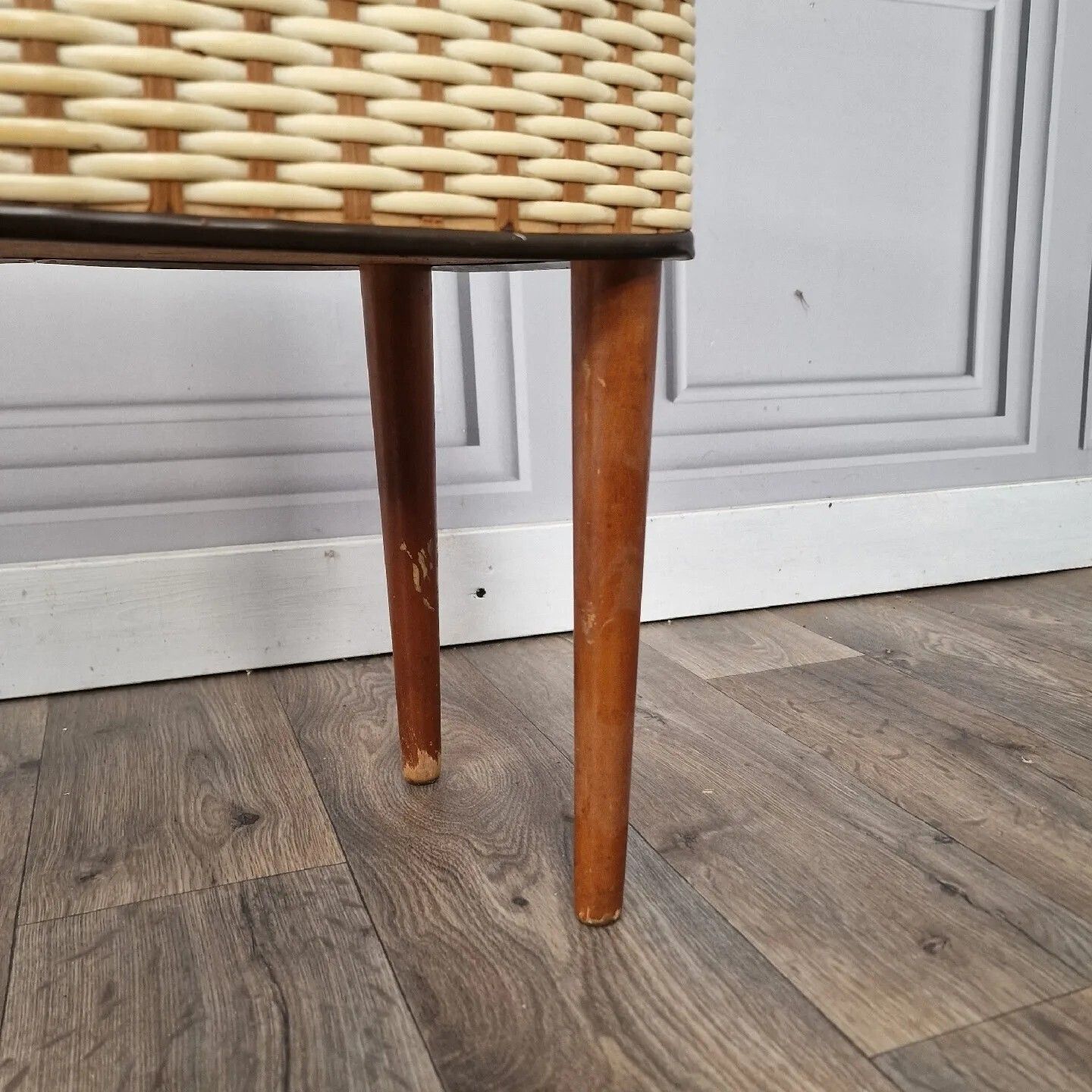 Vintage Sewing Storage Box Foot Stool Ottoman Mid Century Retro Weaved photo vinterior