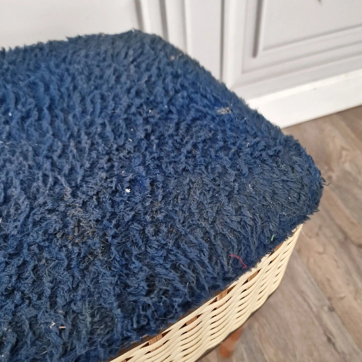 Furniture Vintage Sewing Storage Box Foot Stool Ottoman Mid Century Retro Weaved photo